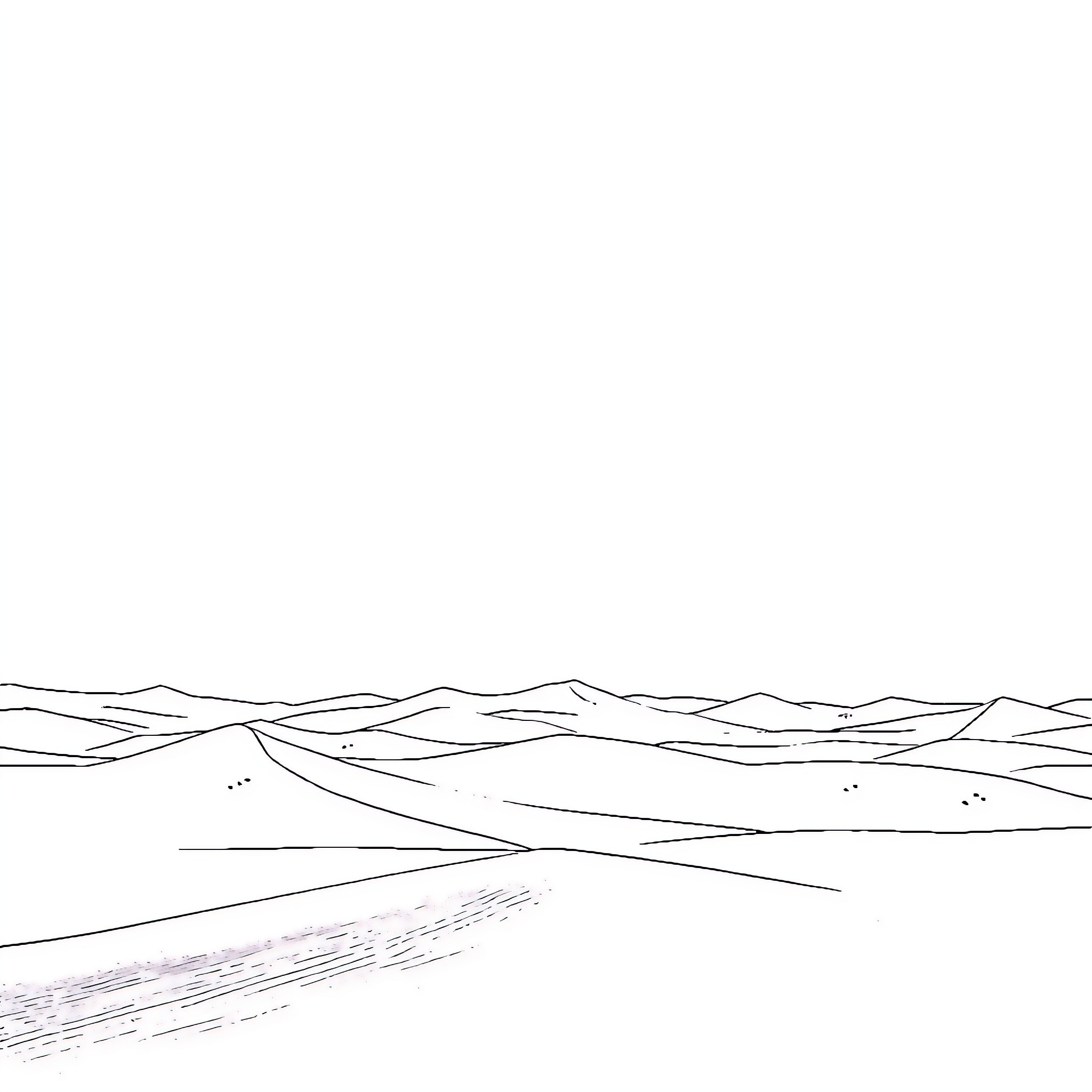 Ain Serene Desert Landscape Coloring Page (free black-and-white line drawing printable PDF for all, from beginners to advanced learners, including children, teens, adults, and seniors)
