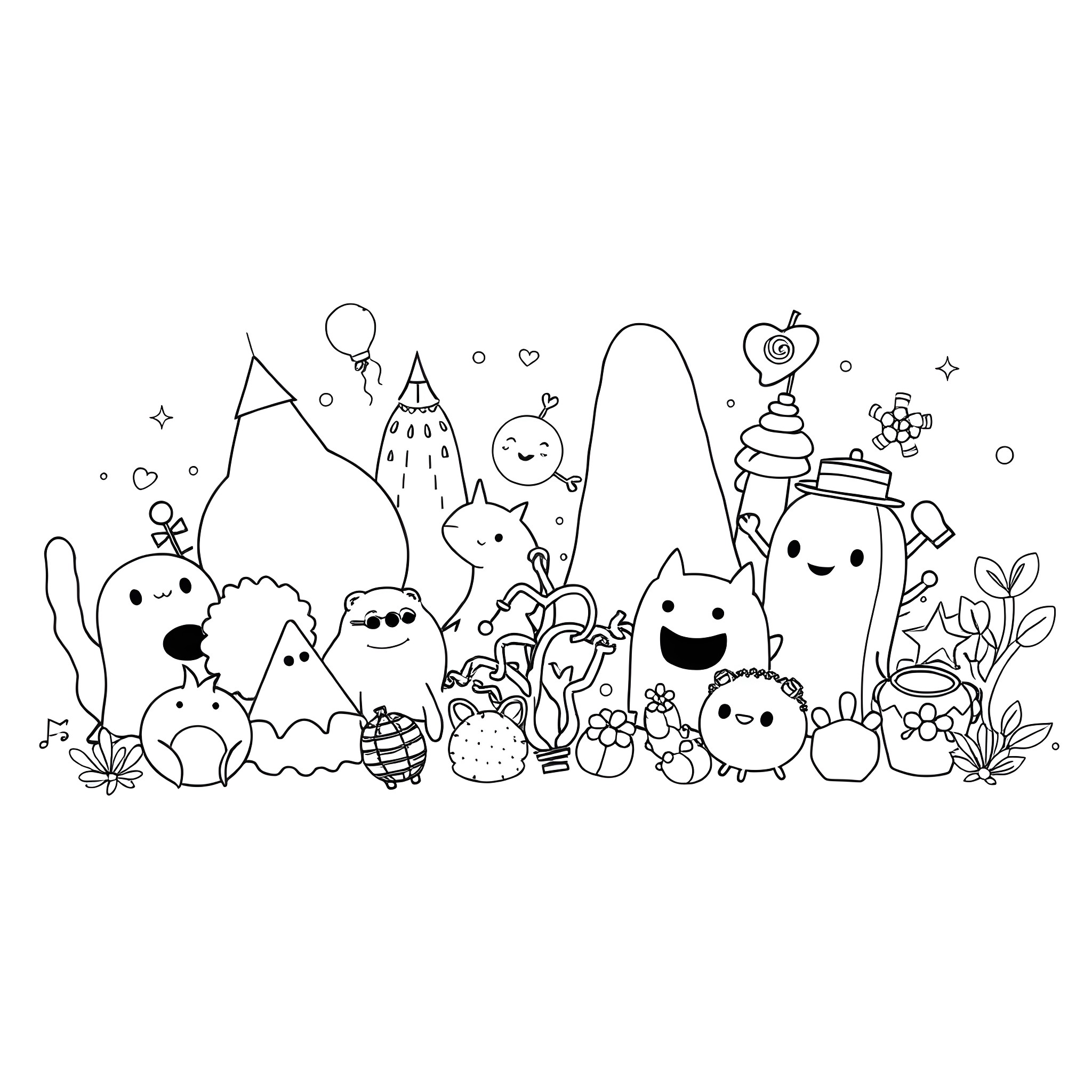 Color by Numbers: Whimsical Doodle World Coloring Page (free black-and-white line drawing printable PDF for all, from beginners to advanced learners, including children, teens, adults, and seniors)