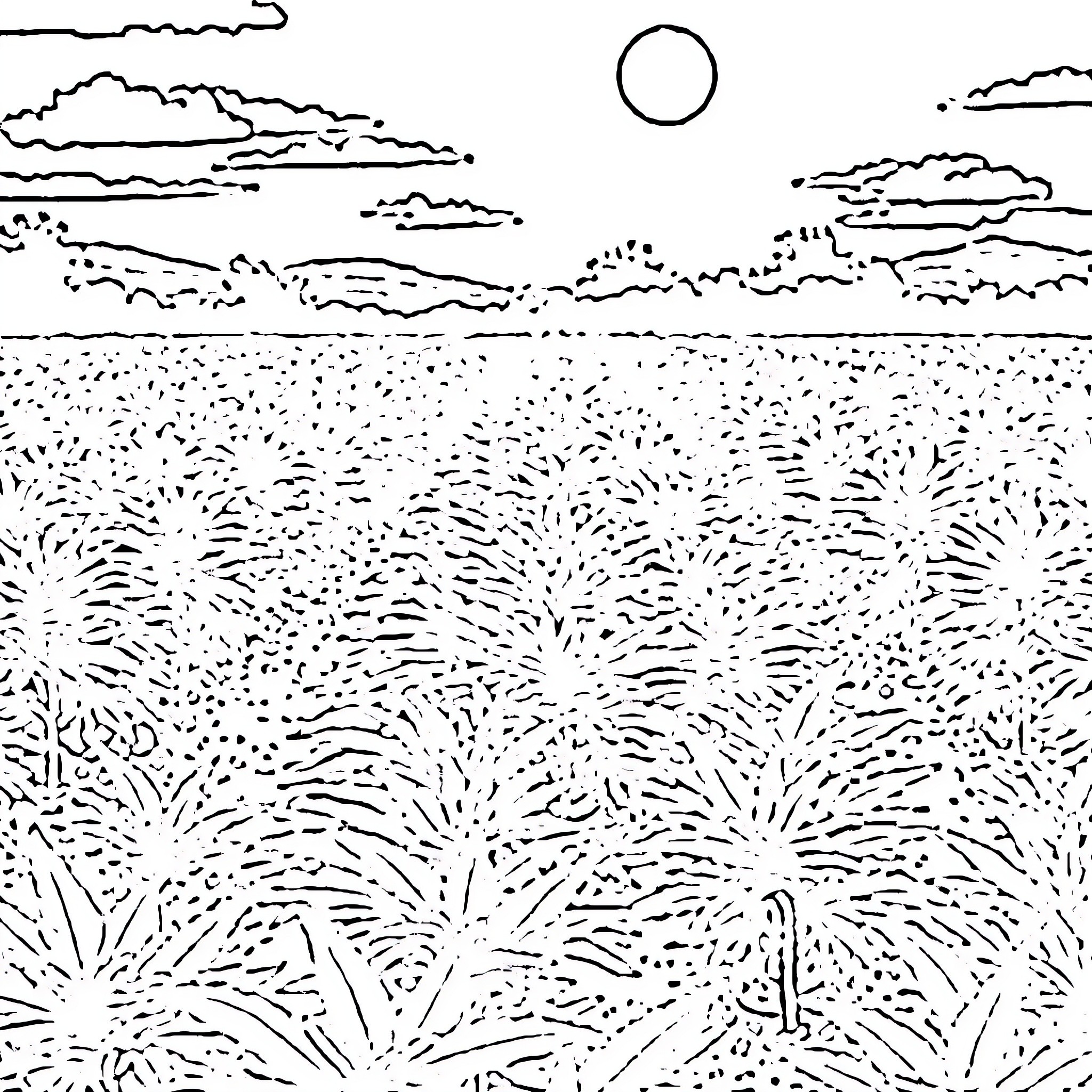 Weed growing in the wild landscape Coloring Page (free black-and-white line drawing printable PDF for all, from beginners to advanced learners, including children, teens, adults, and seniors)