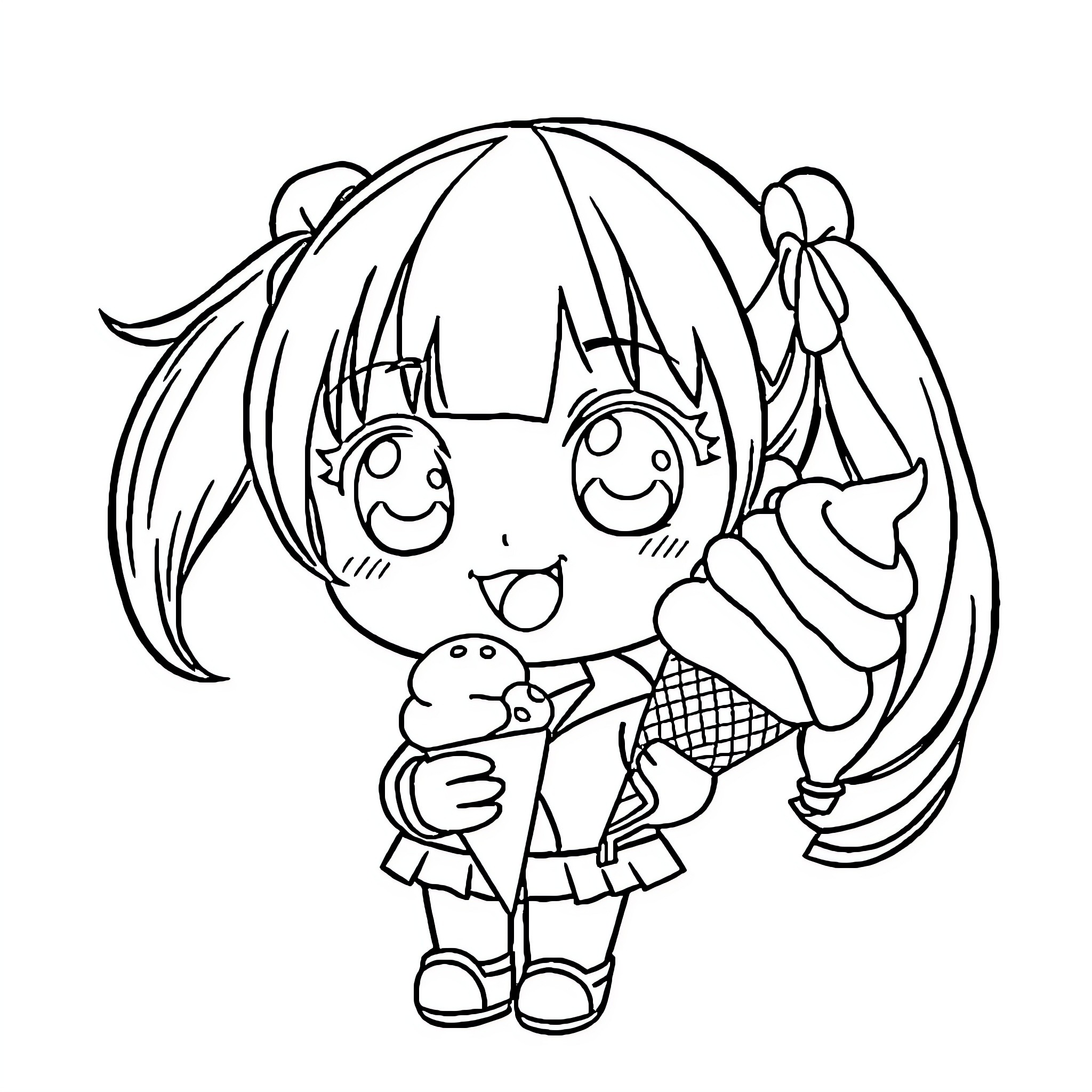 Doll happily playing with stuffed animal Coloring Page (free black-and-white line drawing printable PDF for all, from beginners to advanced learners, including children, teens, adults, and seniors)