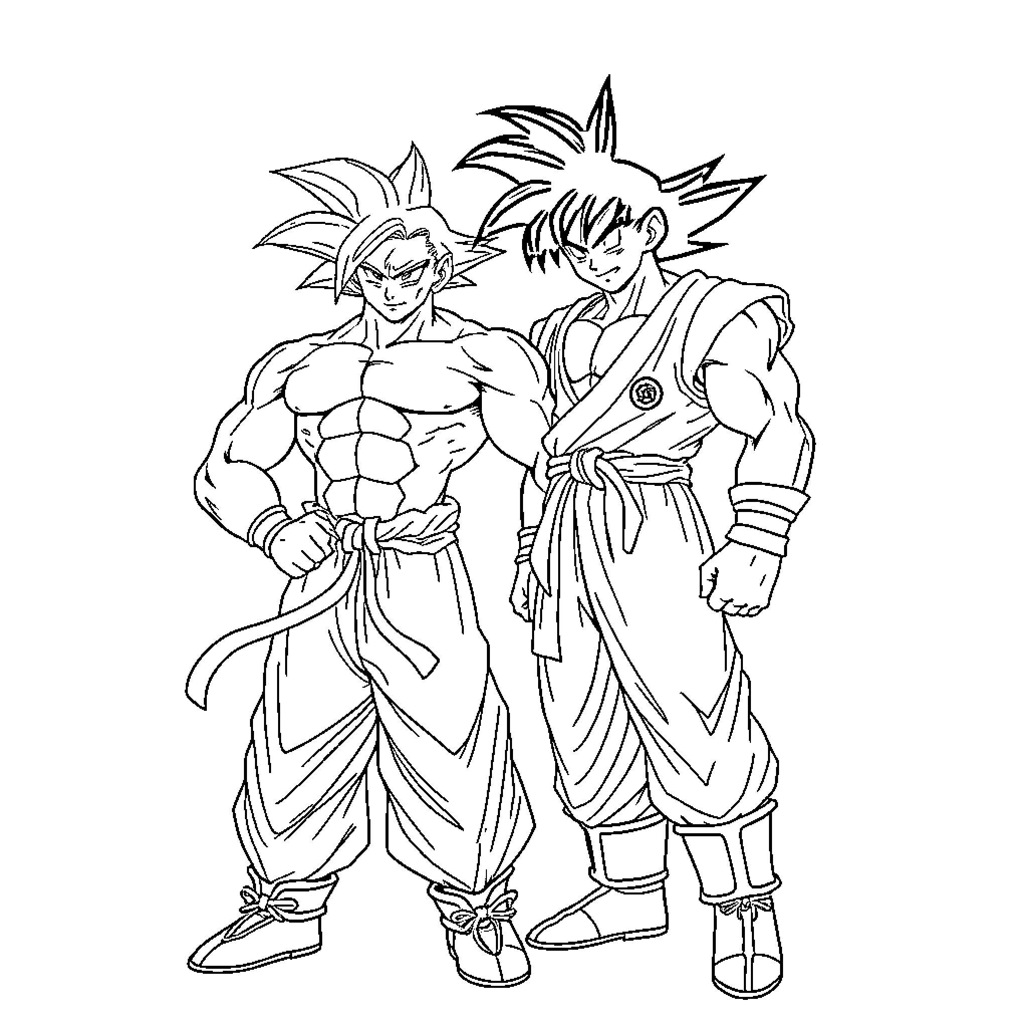 Sangoku Heroes in Action-Packed Poses Coloring Page (free black-and-white line drawing printable PDF for all, from beginners to advanced learners, including children, teens, adults, and seniors)
