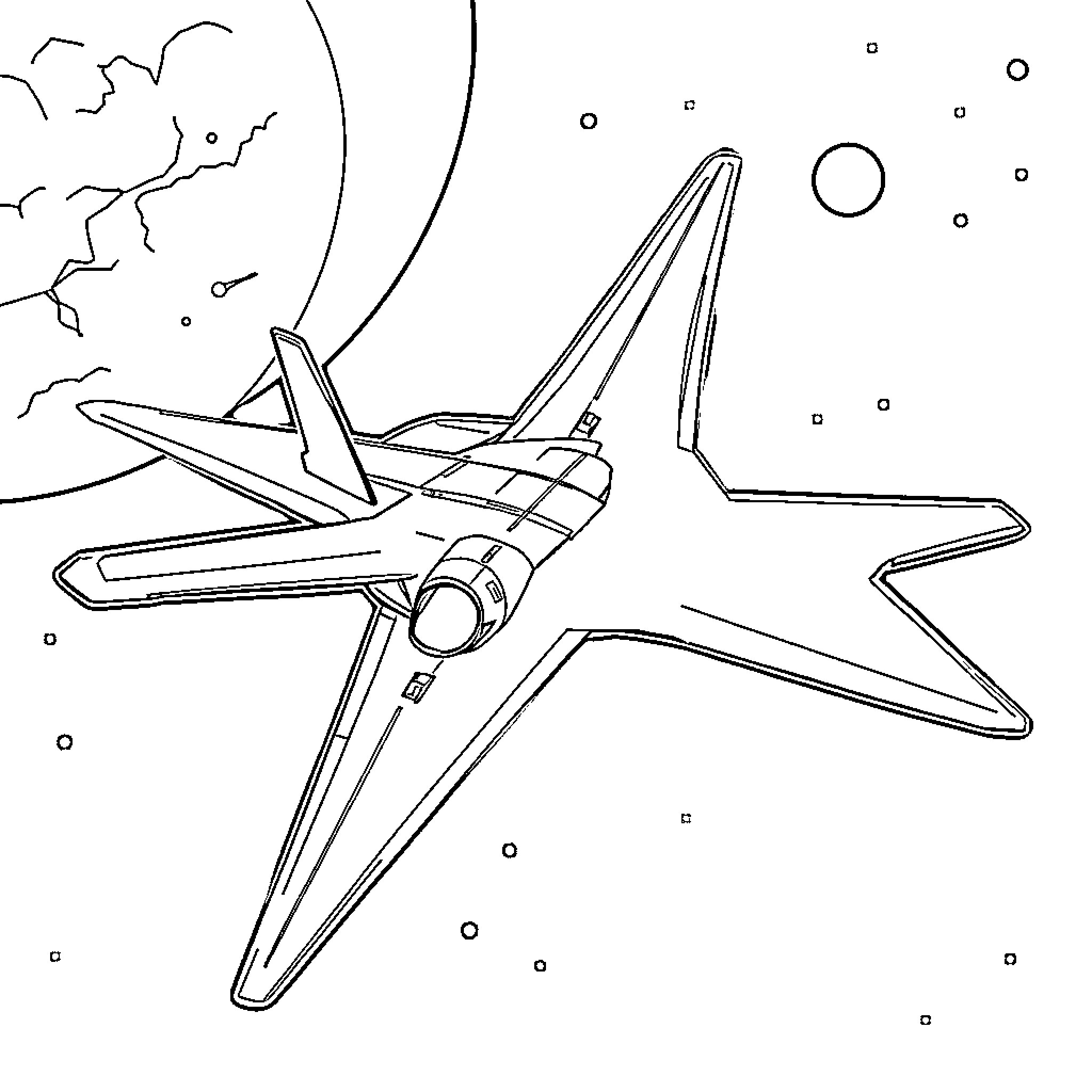 Stealth Bomber soaring through the night sky Coloring Page (free black-and-white line drawing printable PDF for all, from beginners to advanced learners, including children, teens, adults, and seniors)