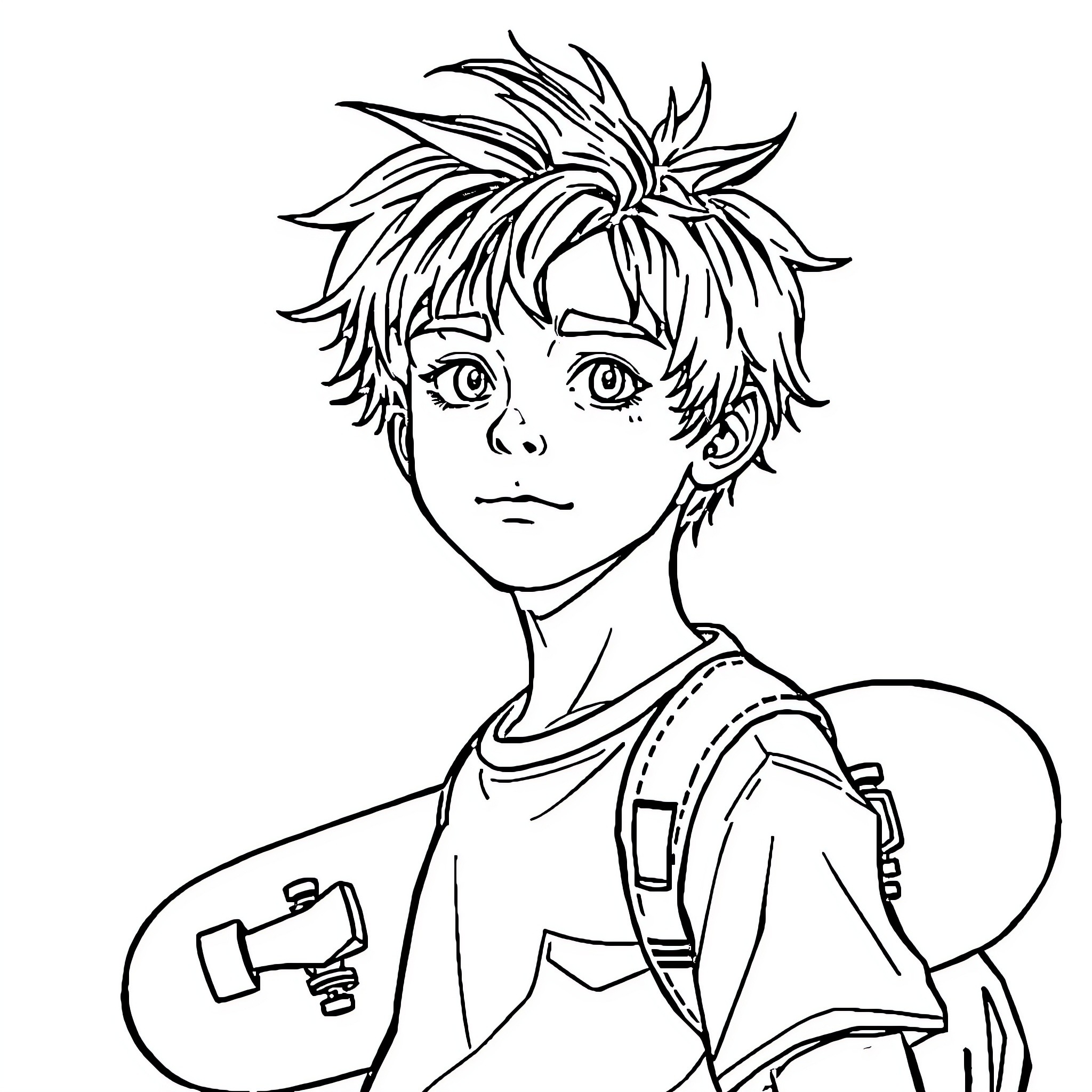 Teen boy with messy hair and backpack Coloring Page (free black-and-white line drawing printable PDF for all, from beginners to advanced learners, including children, teens, adults, and seniors)