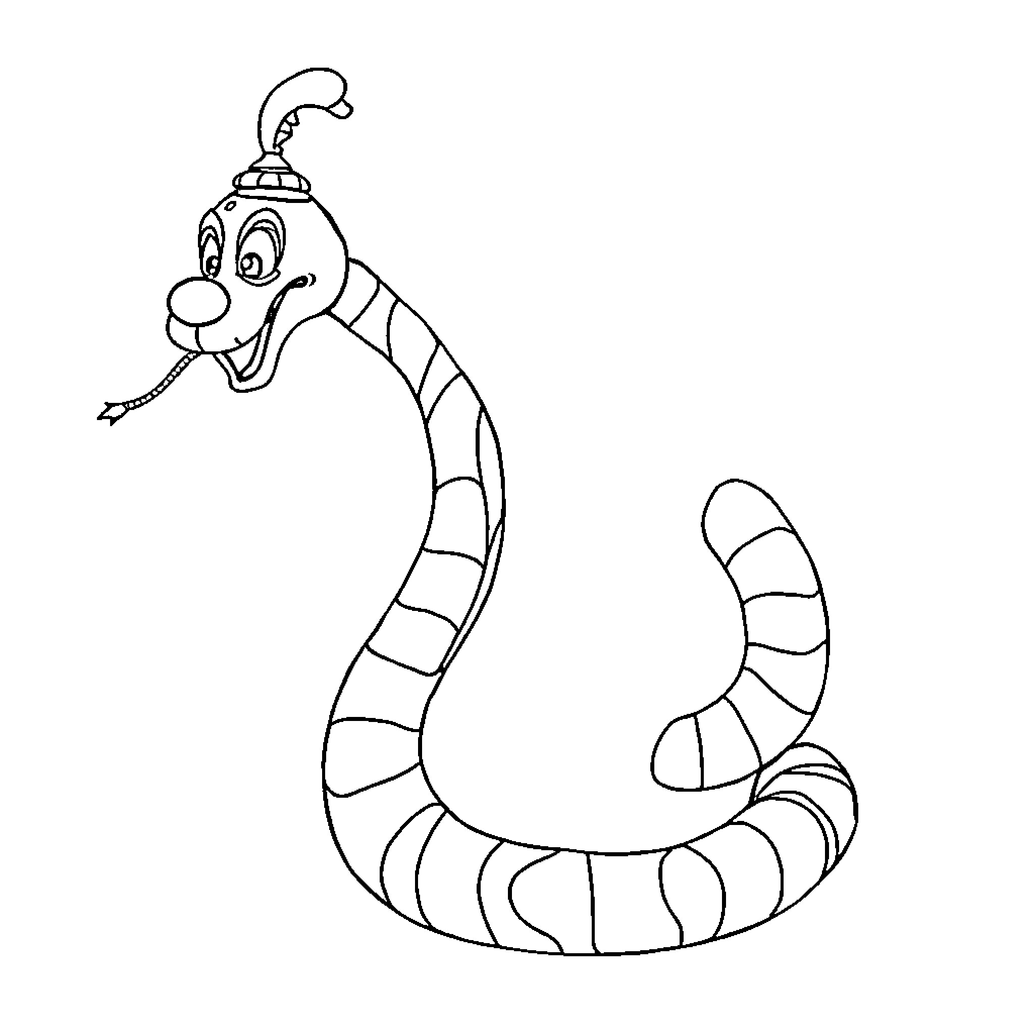 Snakeclown performing amusing acrobatics Coloring Page (free black-and-white line drawing printable PDF for all, from beginners to advanced learners, including children, teens, adults, and seniors)