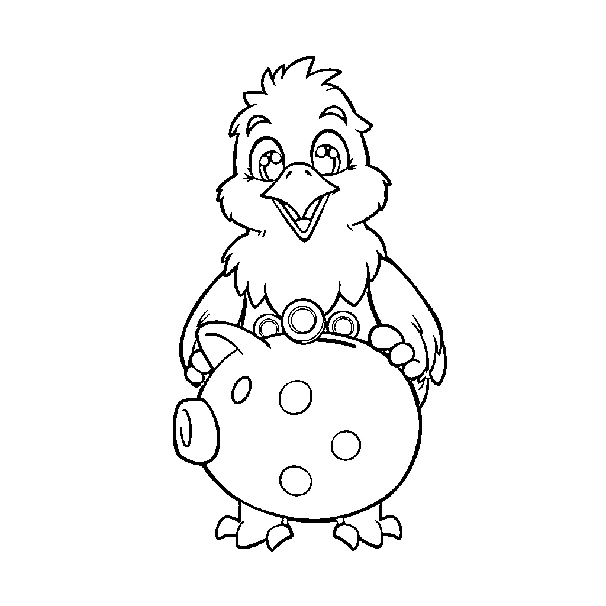 Eagle Perched on Polka Dot Sphere Coloring Page (free black-and-white line drawing printable PDF for all, from beginners to advanced learners, including children, teens, adults, and seniors)