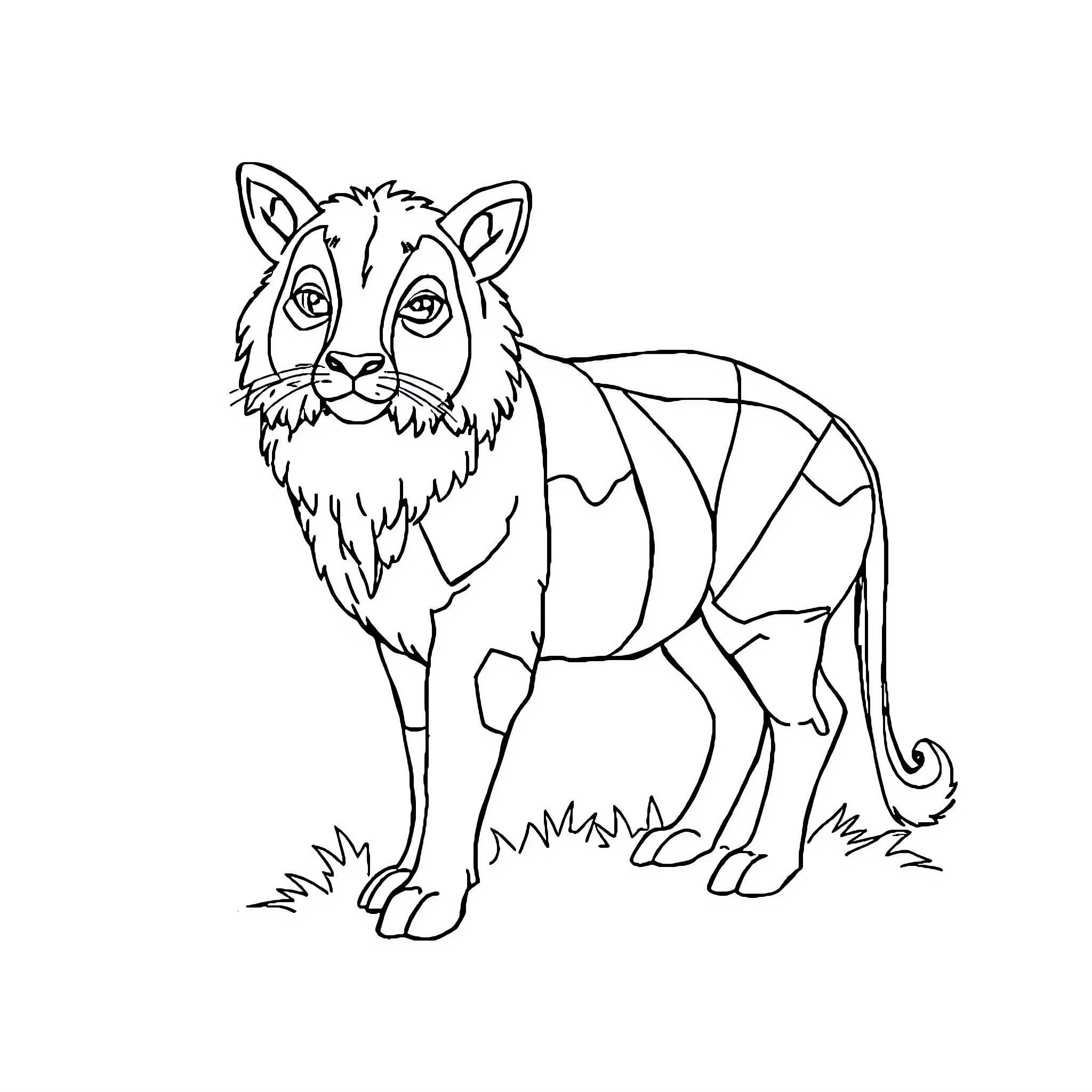 Animal standing on the grass Coloring Page (free black-and-white line drawing printable PDF for all, from beginners to advanced learners, including children, teens, adults, and seniors)