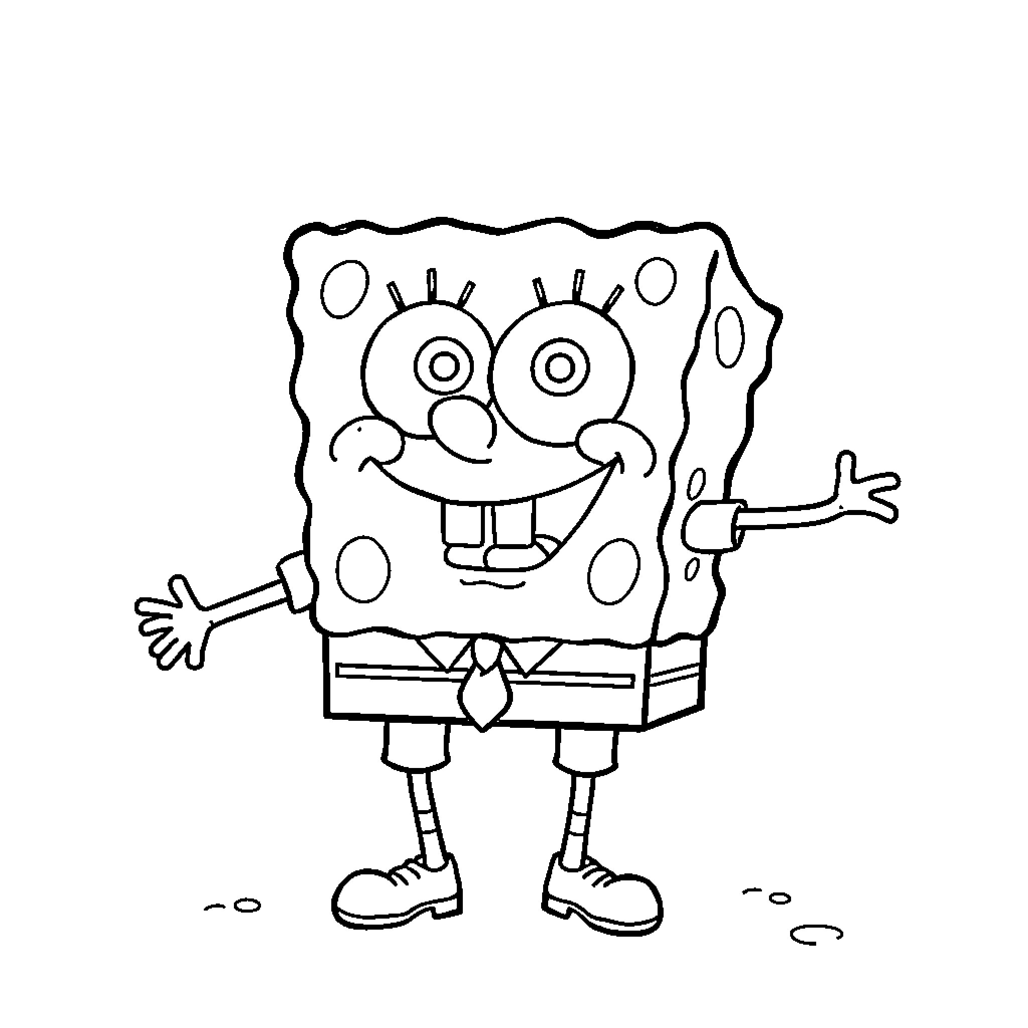 Spongebob making a silly face Coloring Page (free black-and-white line drawing printable PDF for all, from beginners to advanced learners, including children, teens, adults, and seniors)