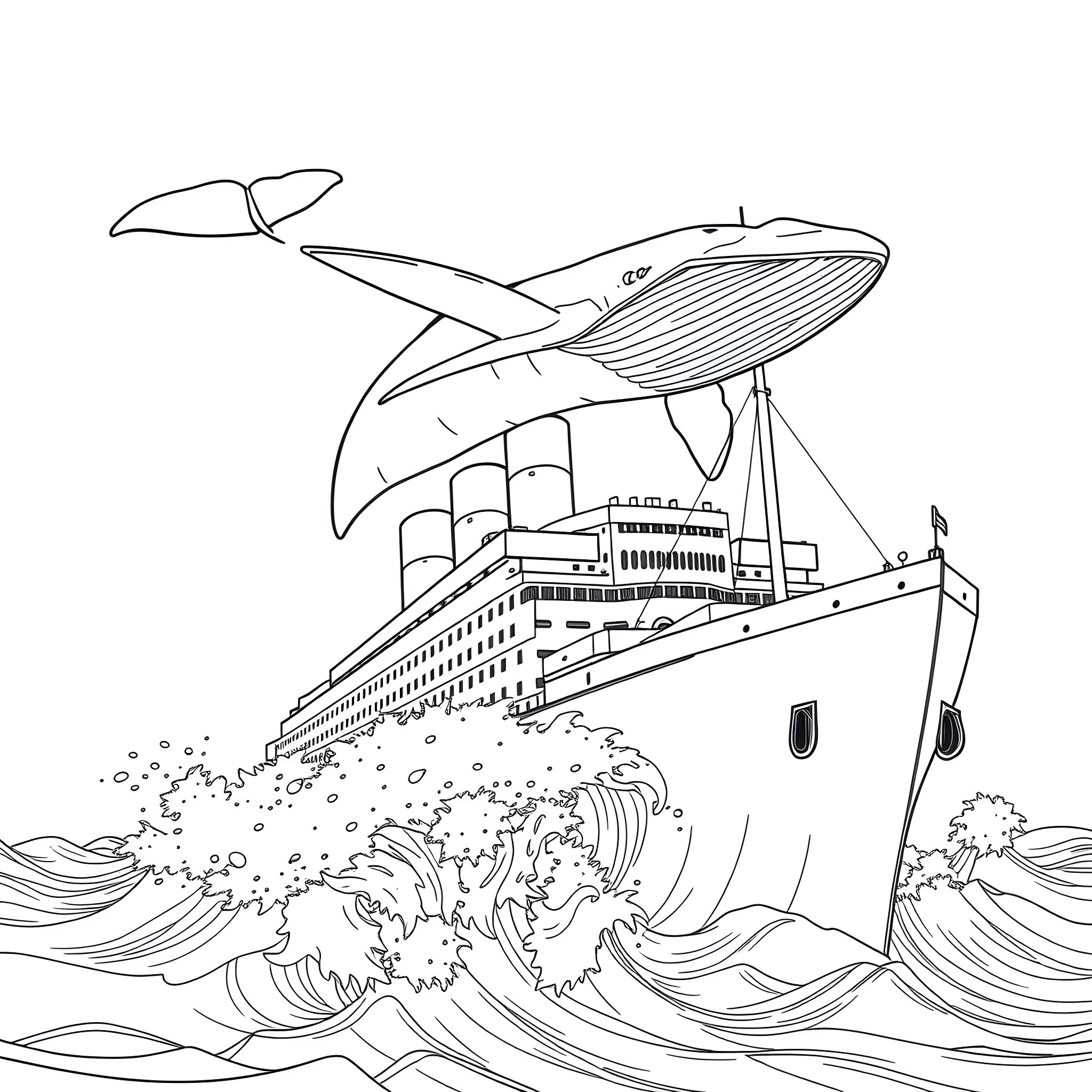 Willy's Whimsical Voyage at Sea Coloring Page (free black-and-white line drawing printable PDF for all, from beginners to advanced learners, including children, teens, adults, and seniors)