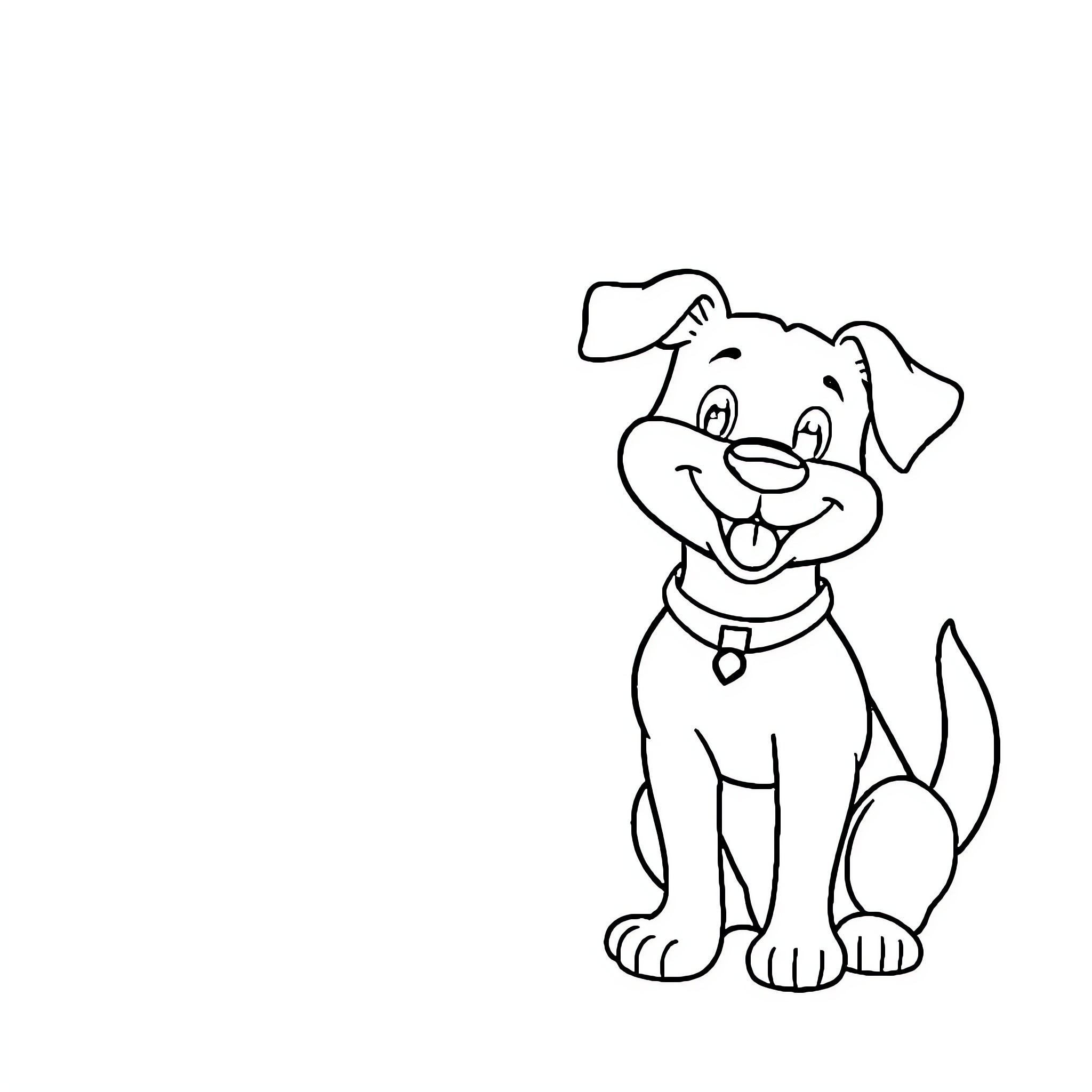 Dog happily sitting with collar Coloring Page (free black-and-white line drawing printable PDF for all, from beginners to advanced learners, including children, teens, adults, and seniors)