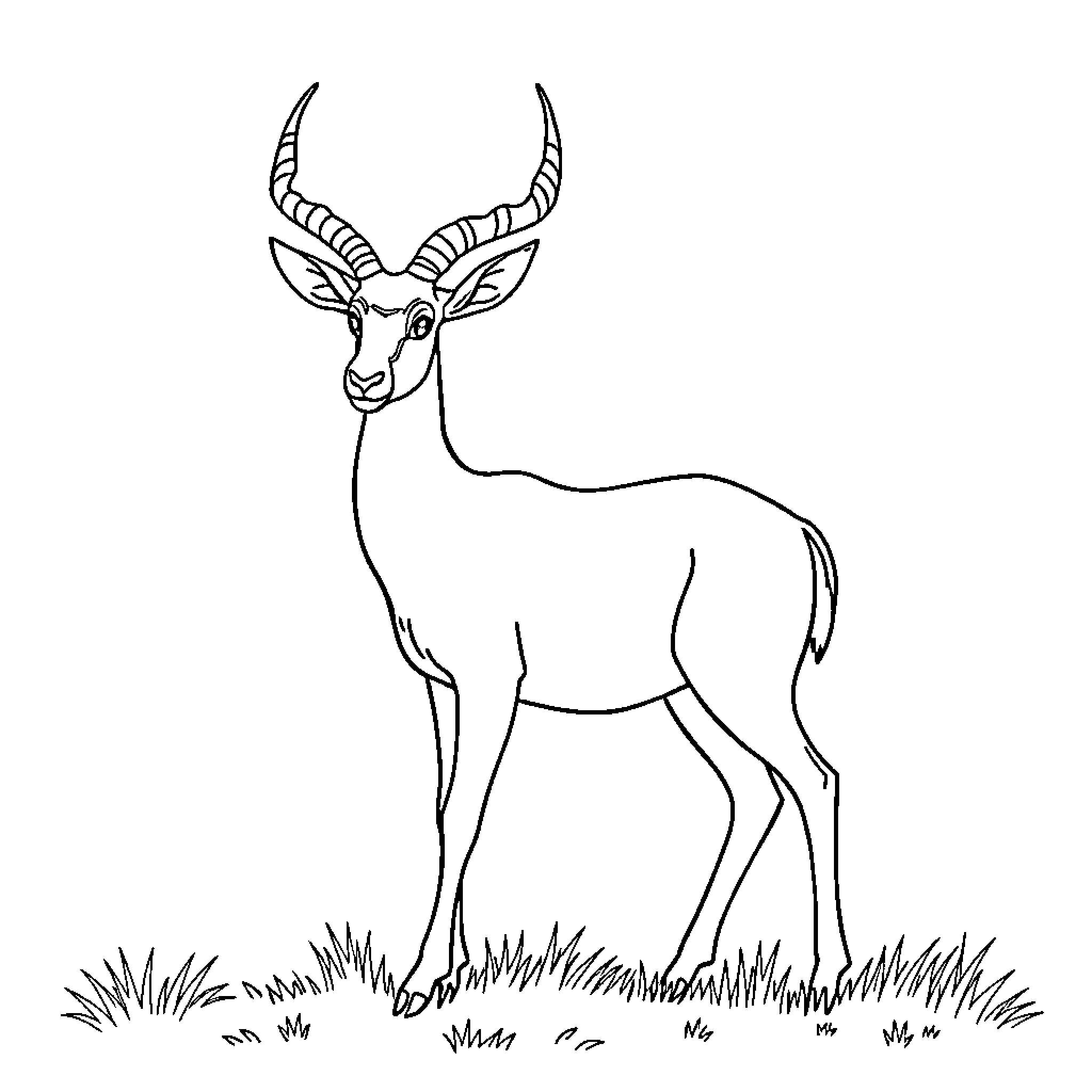 Animal standing in grassy field Coloring Page (free black-and-white line drawing printable PDF for all, from beginners to advanced learners, including children, teens, adults, and seniors)