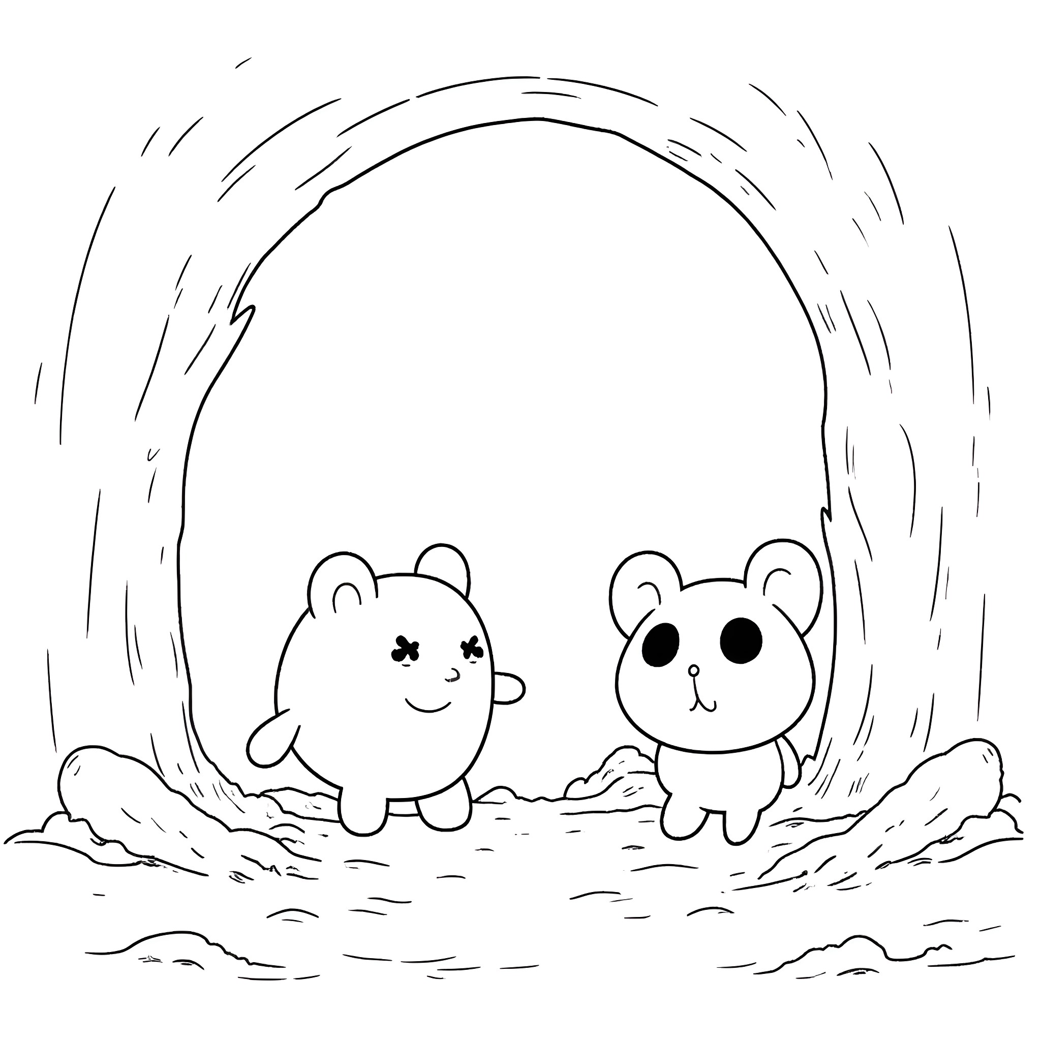 Undertale characters exploring the enchanted forest Coloring Page (free black-and-white line drawing printable PDF for all, from beginners to advanced learners, including children, teens, adults, and seniors)