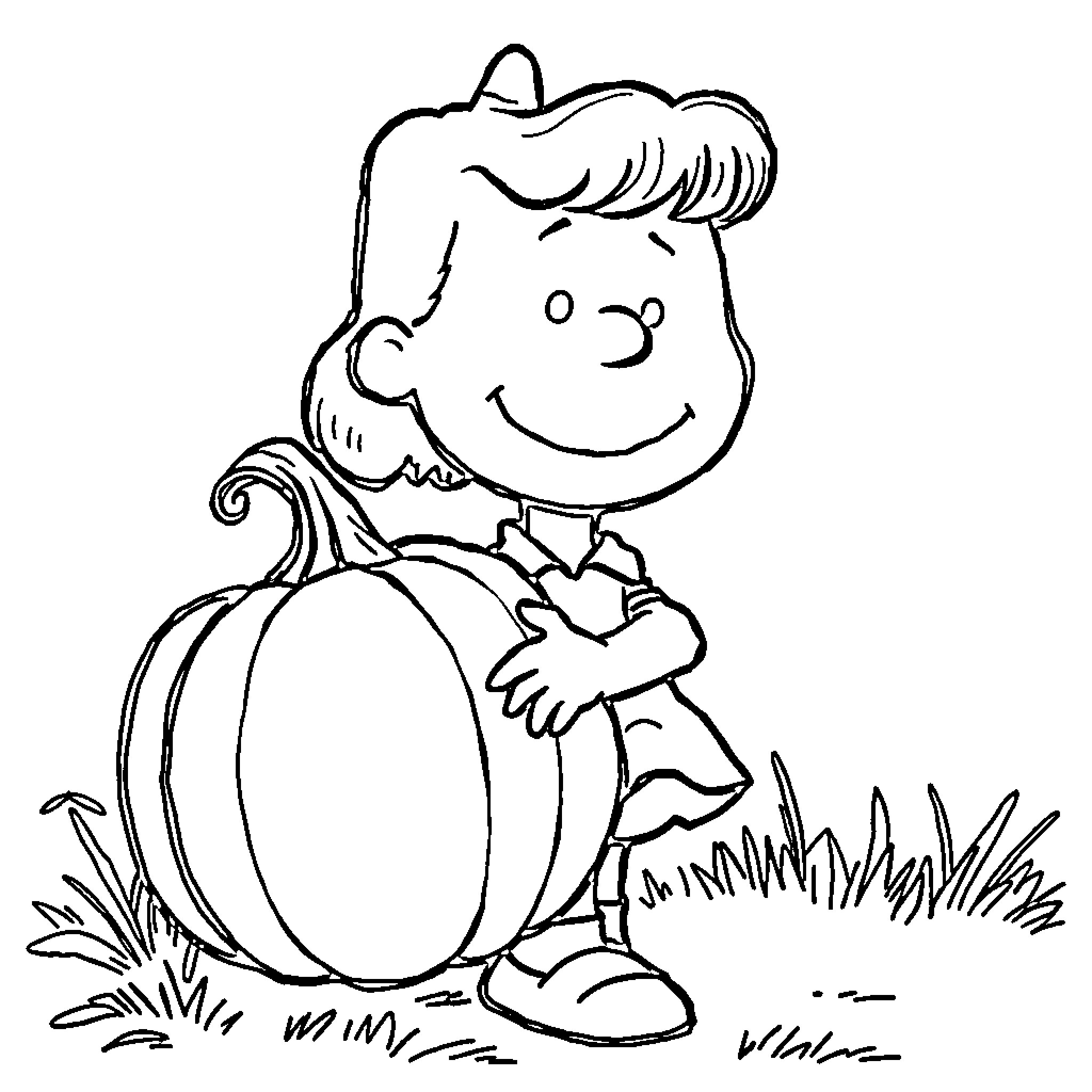 Lucy and her pumpkin adventure Coloring Page (free black-and-white line drawing printable PDF for all, from beginners to advanced learners, including children, teens, adults, and seniors)