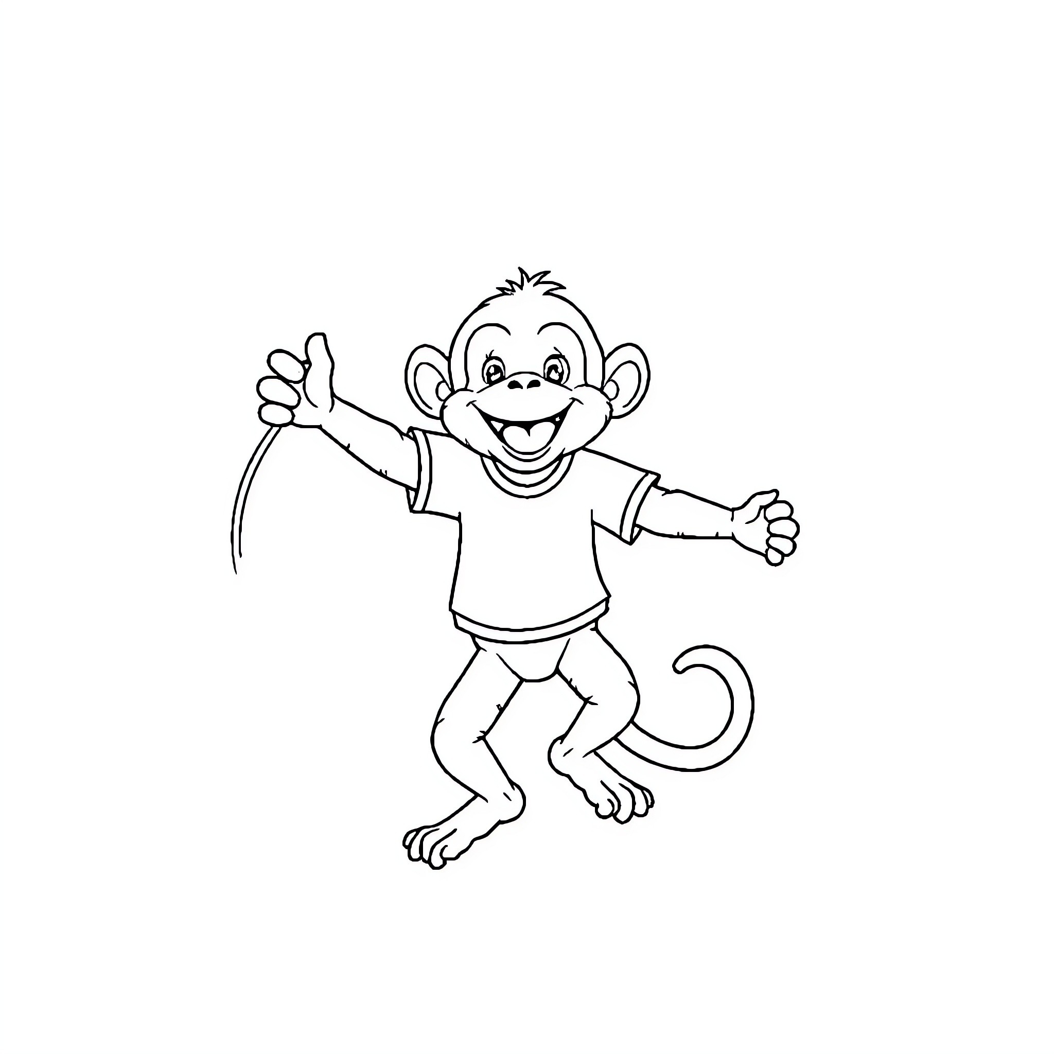 Monkey celebrating happily in cartoon outfit Coloring Page (free black-and-white line drawing printable PDF for all, from beginners to advanced learners, including children, teens, adults, and seniors)