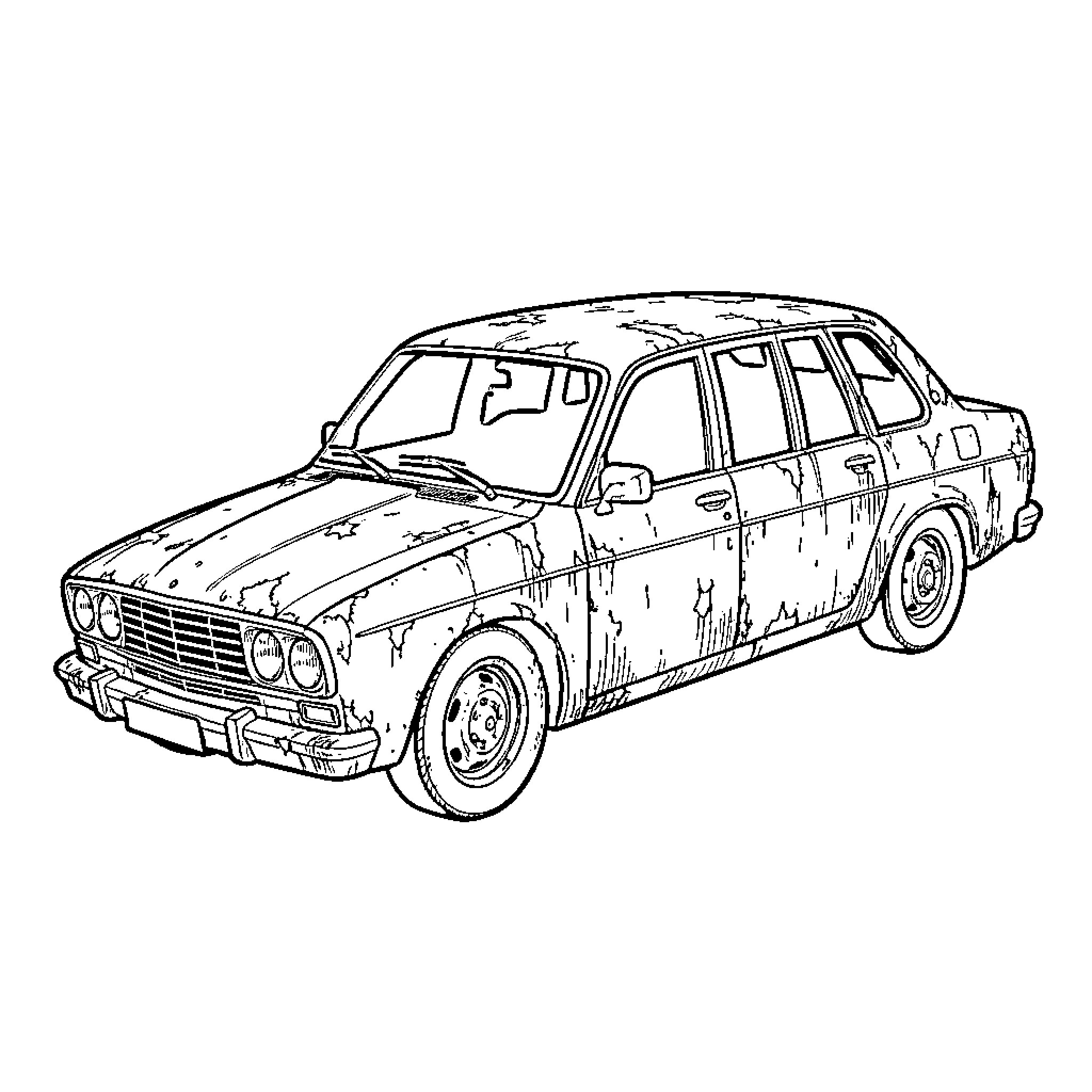 Car in black and white with details Coloring Page (free black-and-white line drawing printable PDF for all, from beginners to advanced learners, including children, teens, adults, and seniors)