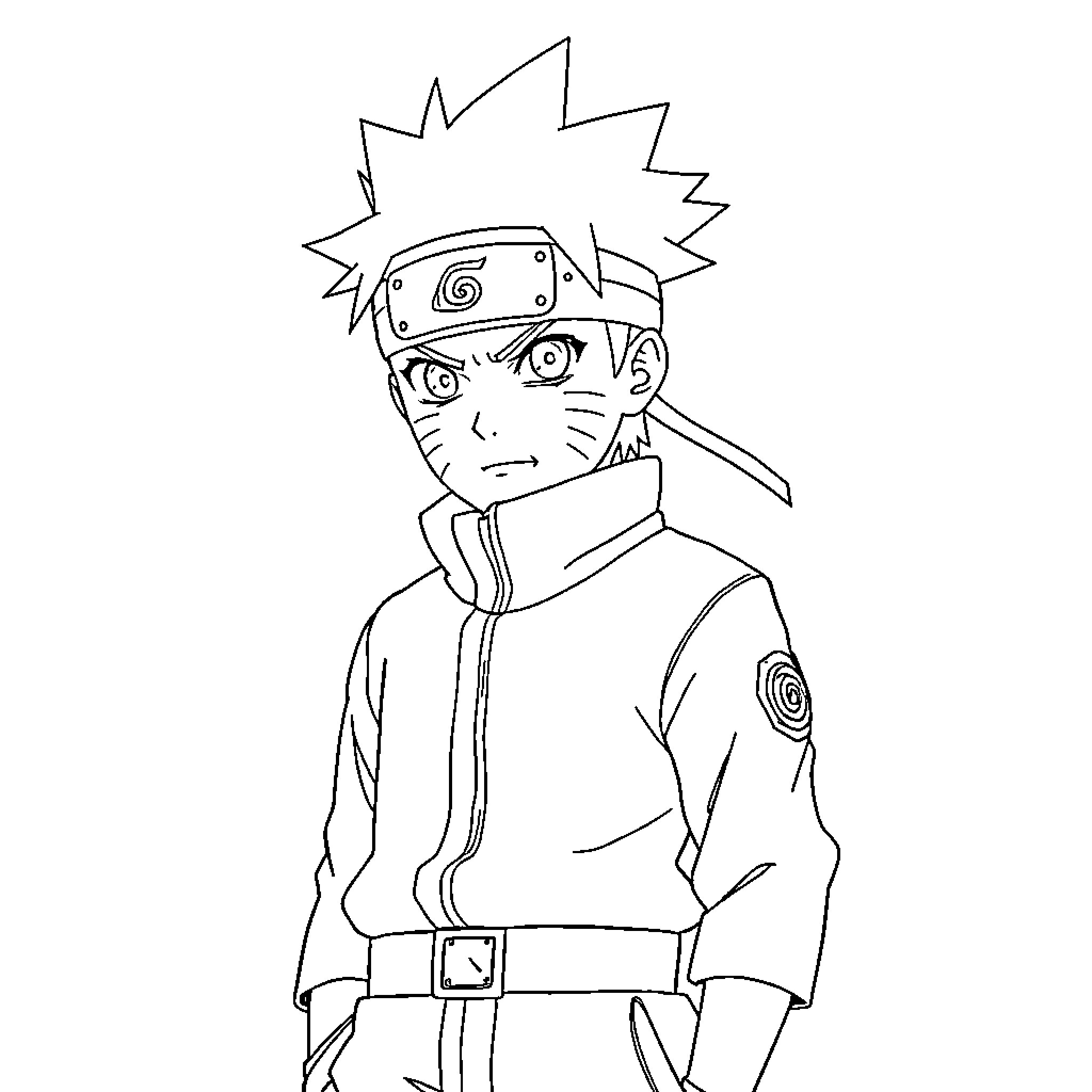 Naruto character in determined pose Coloring Page (free black-and-white line drawing printable PDF for all, from beginners to advanced learners, including children, teens, adults, and seniors)