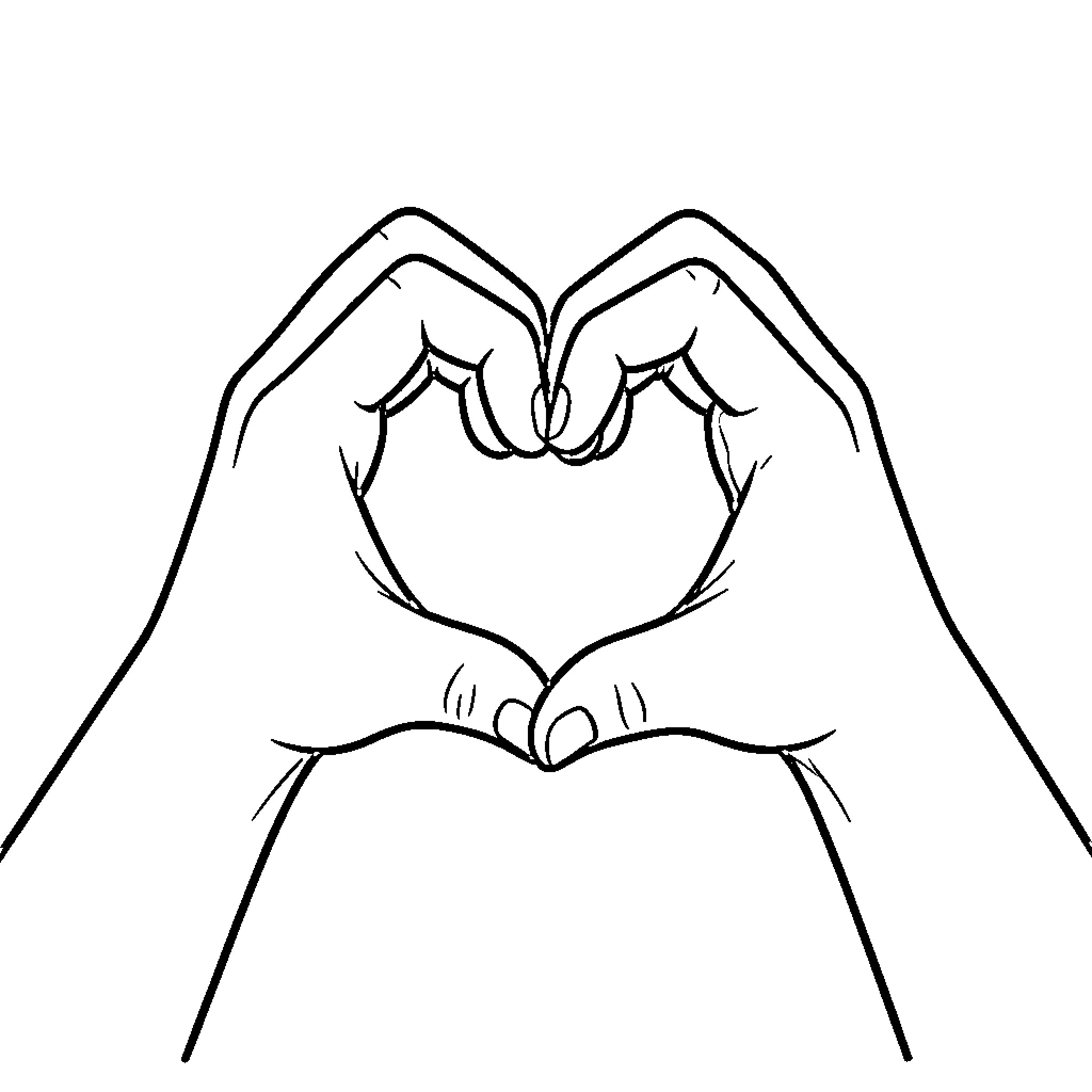 Hands forming a heart shape with fingers Coloring Page (free black-and-white line drawing printable PDF for all, from beginners to advanced learners, including children, teens, adults, and seniors)