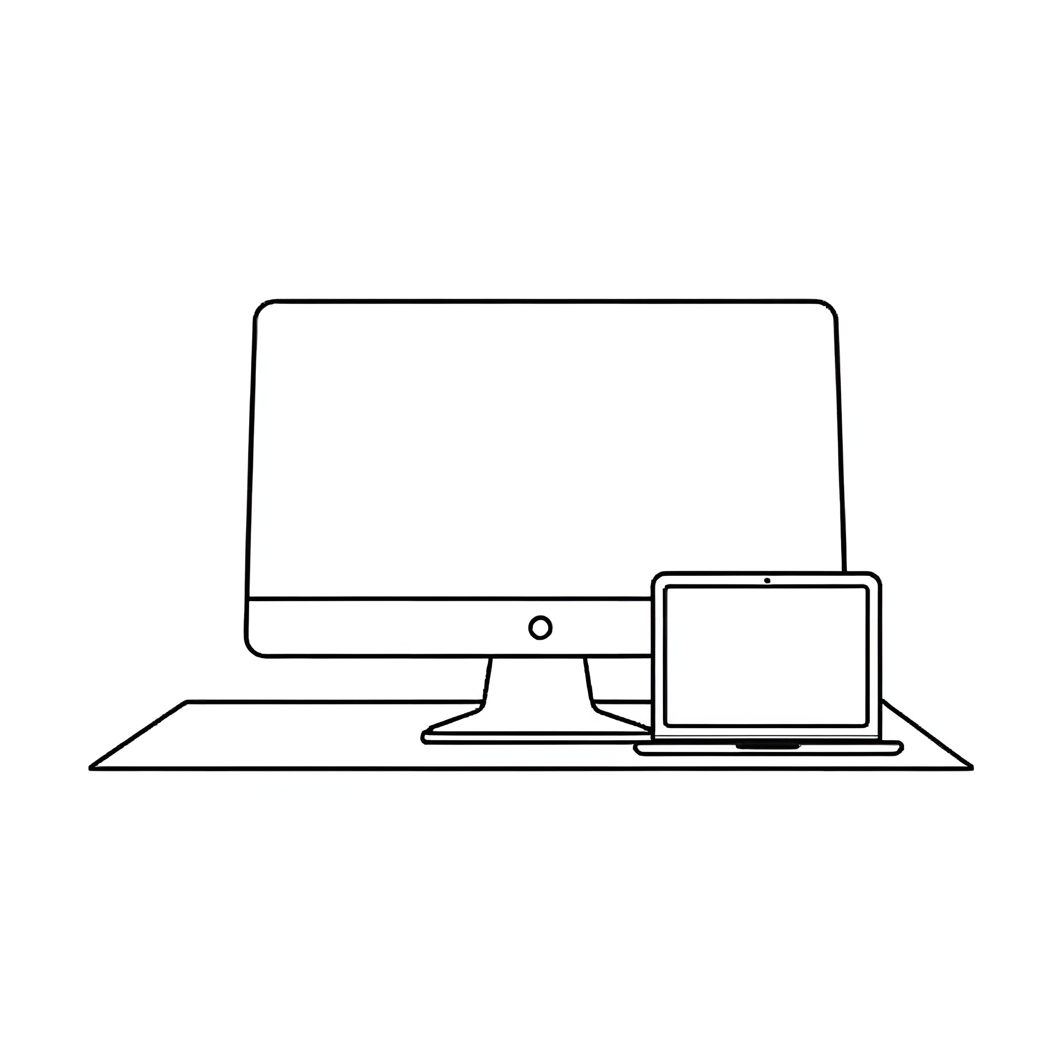 Computer with various electronic devices Coloring Page (free black-and-white line drawing printable PDF for all, from beginners to advanced learners, including children, teens, adults, and seniors)