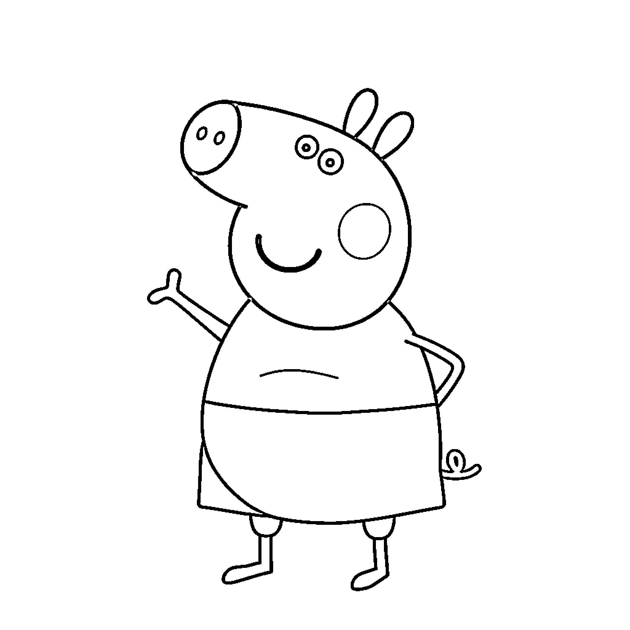 Peppa Pig in a joyful mood Coloring Page (free black-and-white line drawing printable PDF for all, from beginners to advanced learners, including children, teens, adults, and seniors)