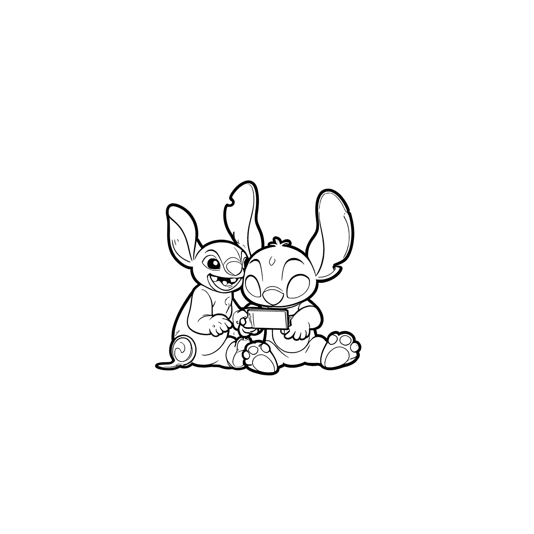 Lilo and Stitch playing together Coloring Page (free black-and-white line drawing printable PDF for all, from beginners to advanced learners, including children, teens, adults, and seniors)