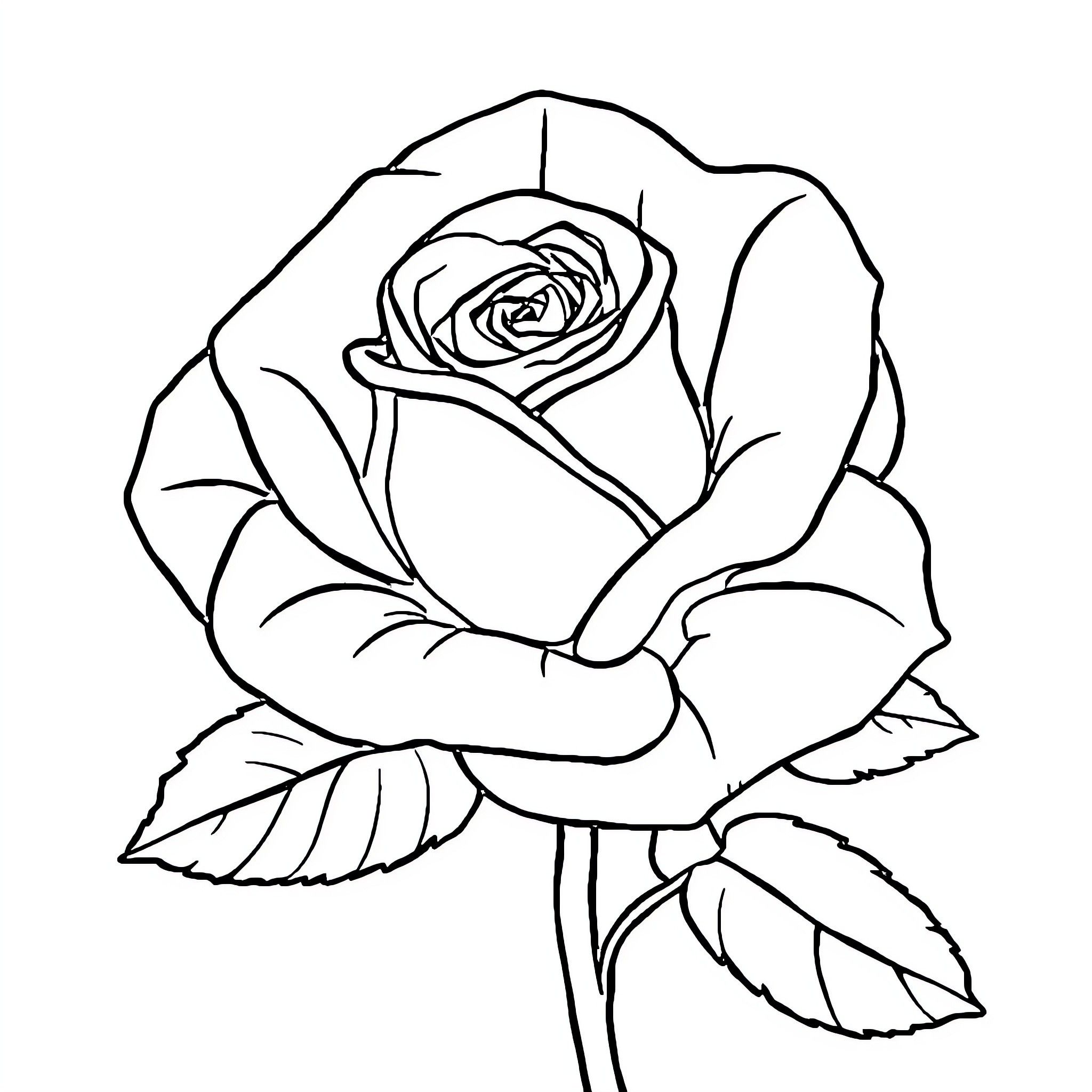 Rose blooming with delicate details Coloring Page (free black-and-white line drawing printable PDF for all, from beginners to advanced learners, including children, teens, adults, and seniors)