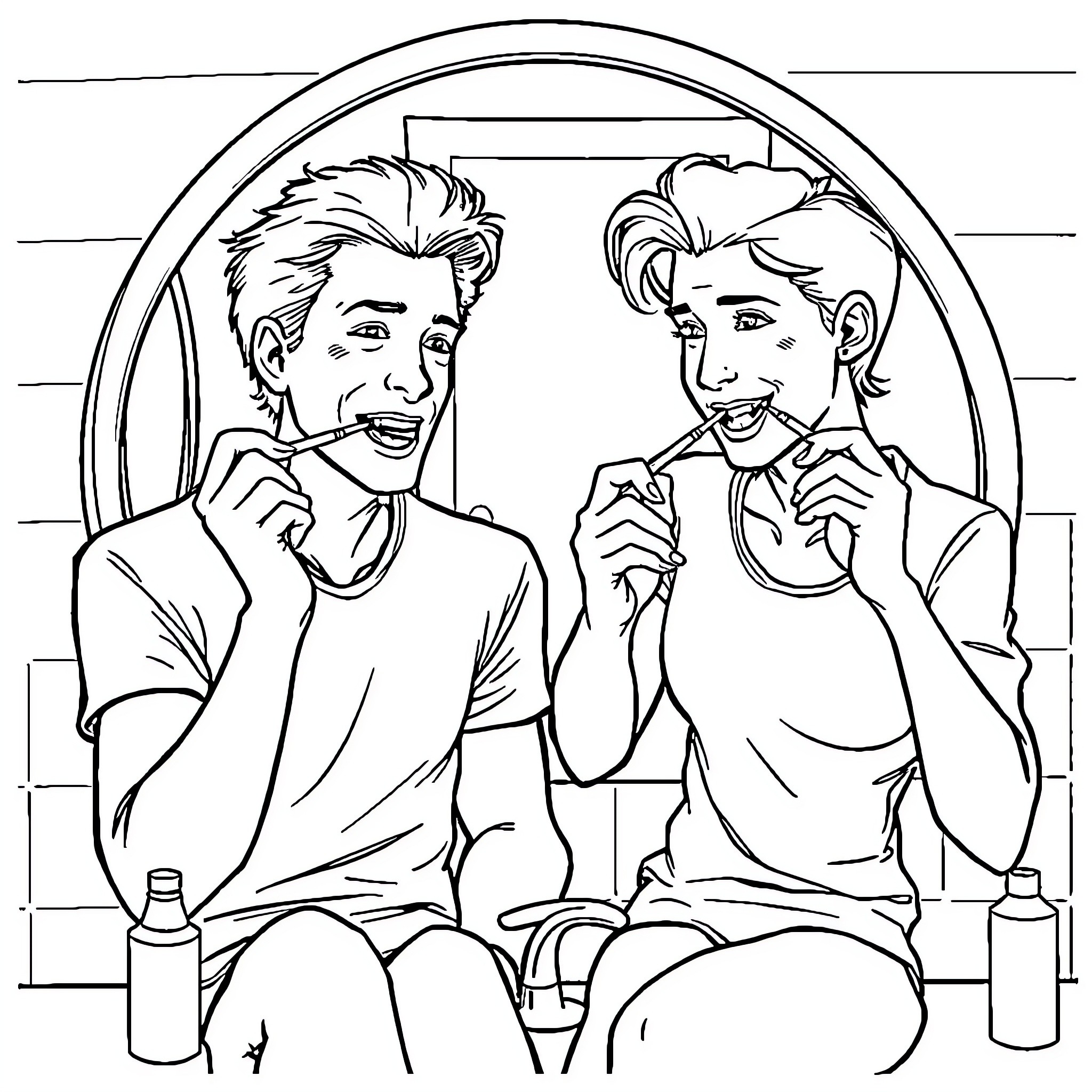 Mulder and Scully Enjoying a Casual Moment Coloring Page (free black-and-white line drawing printable PDF for all, from beginners to advanced learners, including children, teens, adults, and seniors)