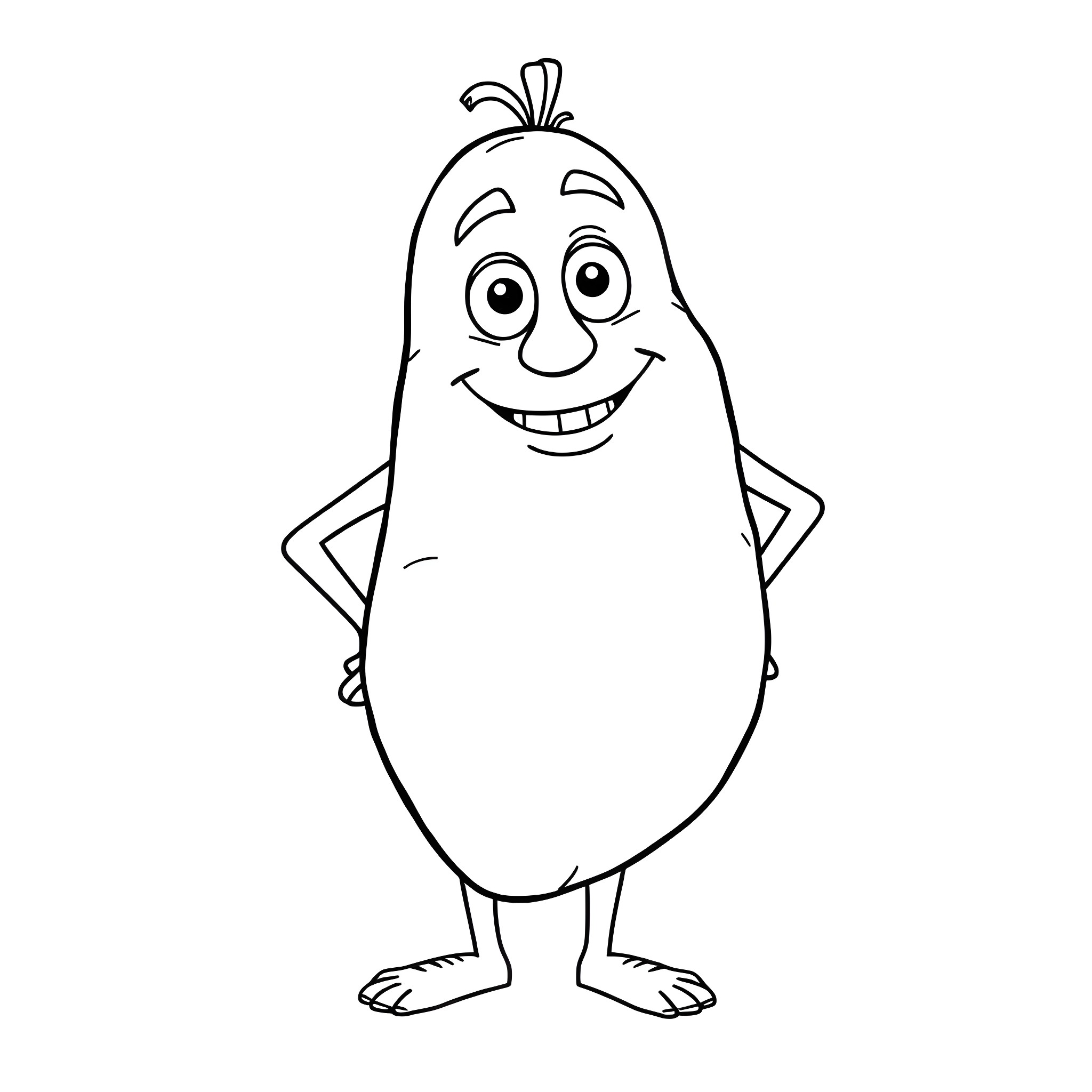 Sweet Potato Character Smiling Happily Coloring Page (free black-and-white line drawing printable PDF for all, from beginners to advanced learners, including children, teens, adults, and seniors)