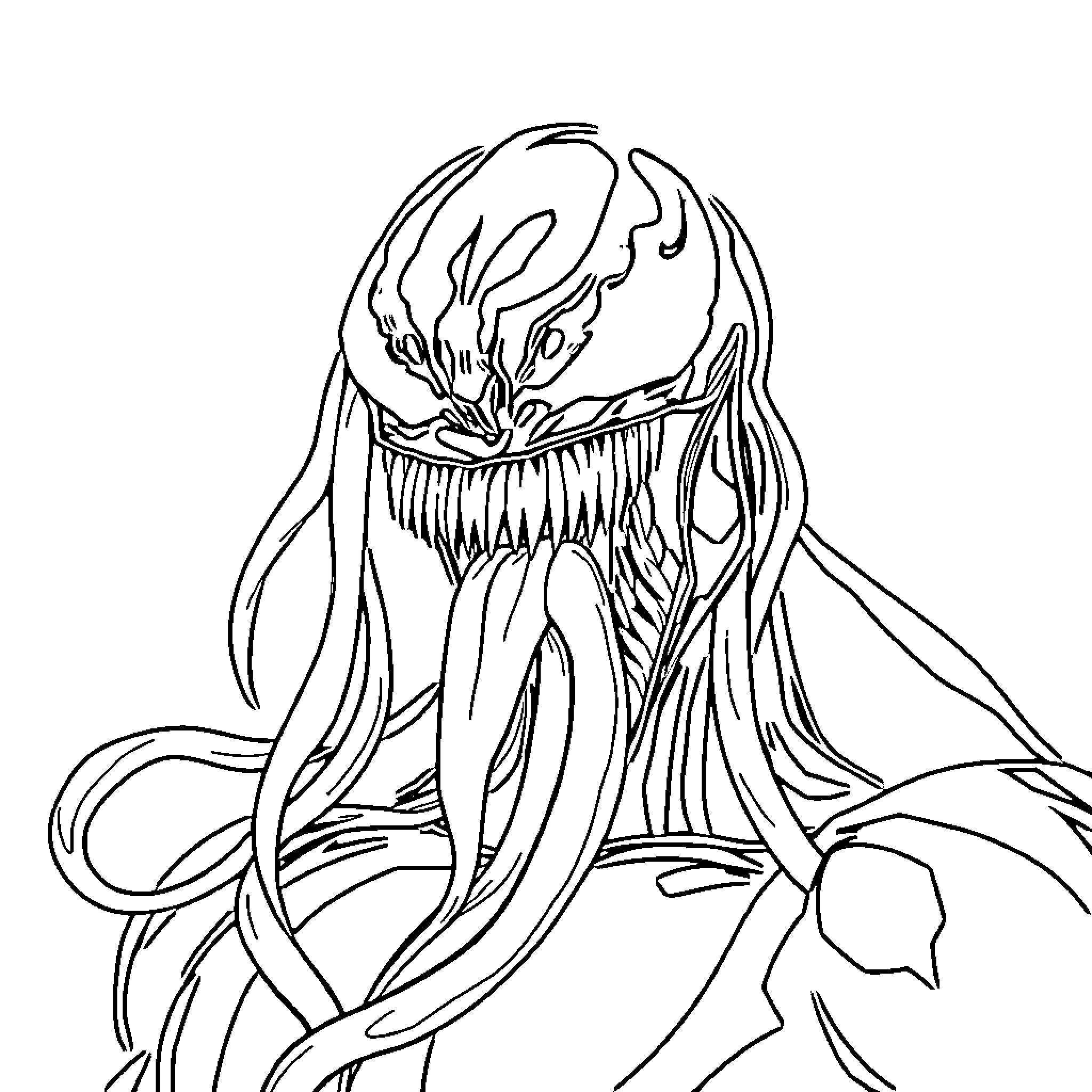 Venom's Menacing Gaze Coloring Page (free black-and-white line drawing printable PDF for all, from beginners to advanced learners, including children, teens, adults, and seniors)