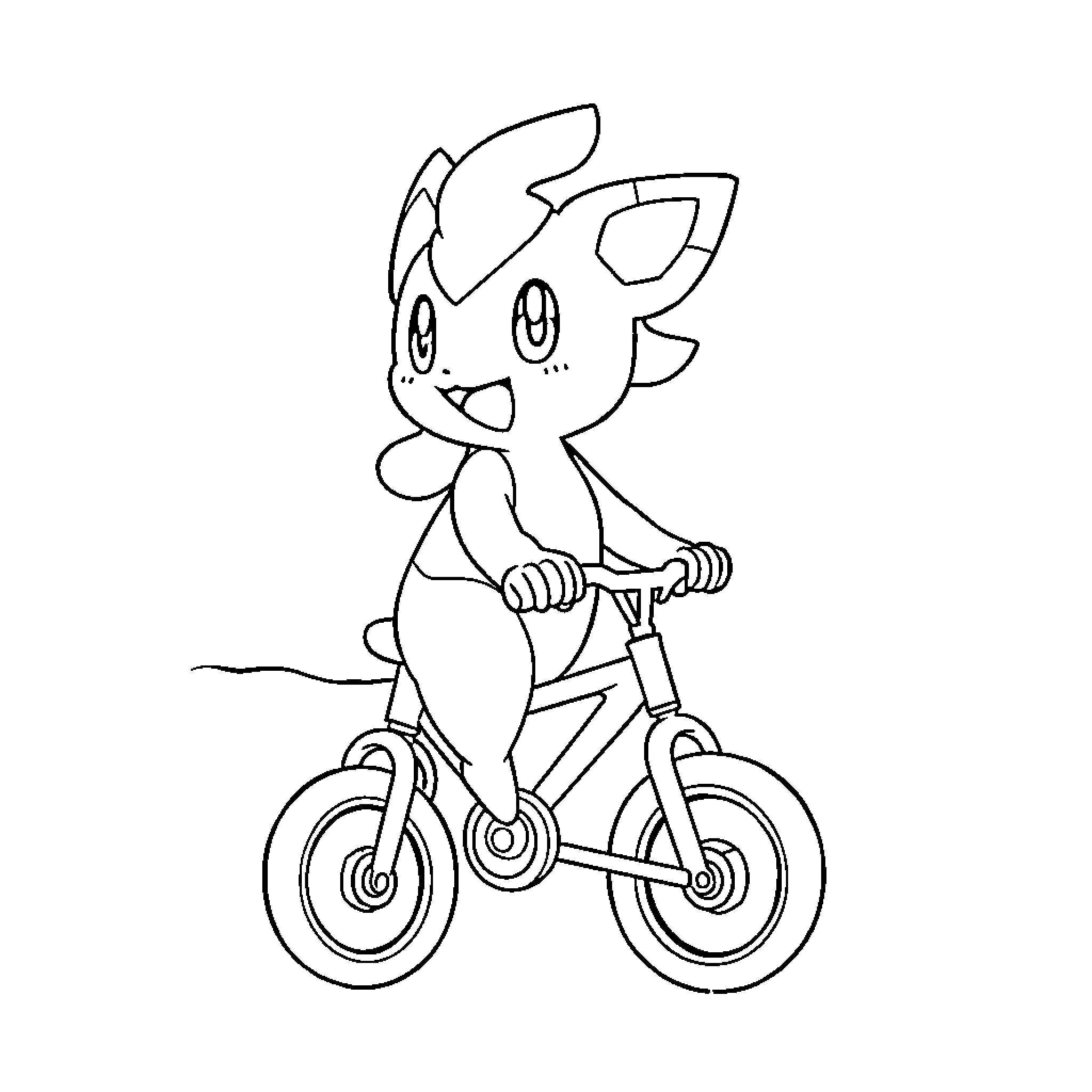 Dito Riding Bicycle with Glee Coloring Page (free black-and-white line drawing printable PDF for all, from beginners to advanced learners, including children, teens, adults, and seniors)