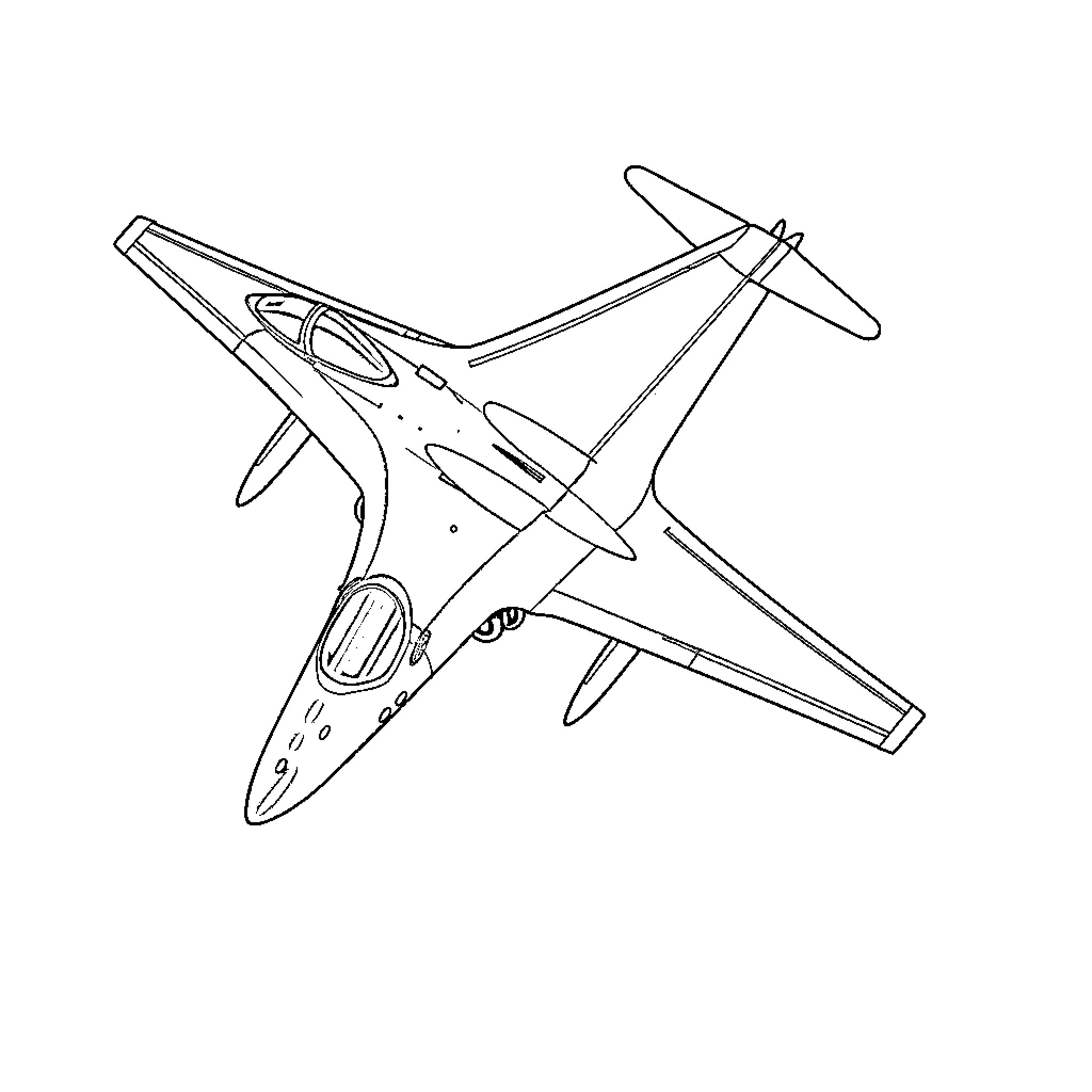 Alphajet aircraft in simple line drawing Coloring Page (free black-and-white line drawing printable PDF for all, from beginners to advanced learners, including children, teens, adults, and seniors)
