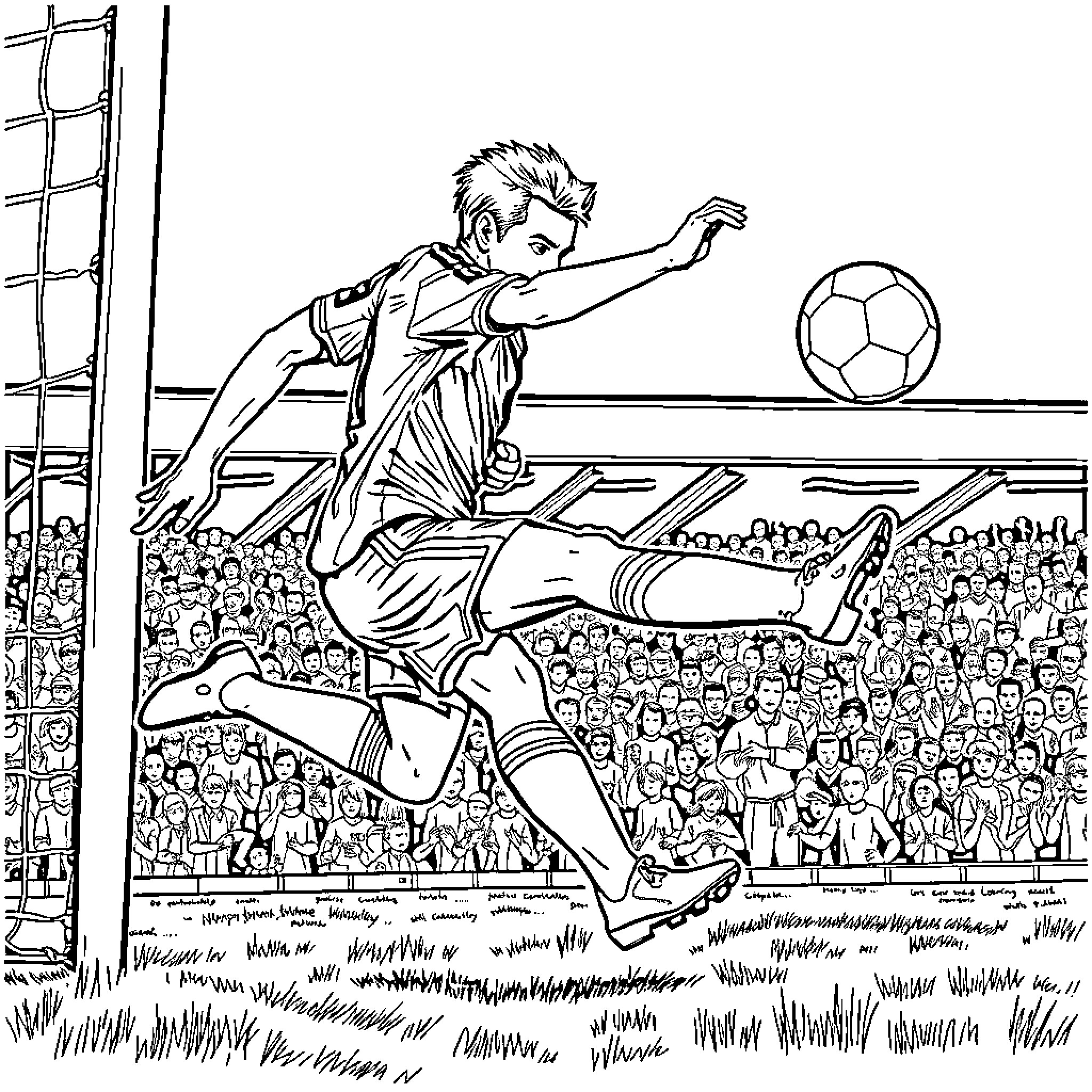 Henri Larsson in action on the soccer field Coloring Page (free black-and-white line drawing printable PDF for all, from beginners to advanced learners, including children, teens, adults, and seniors)