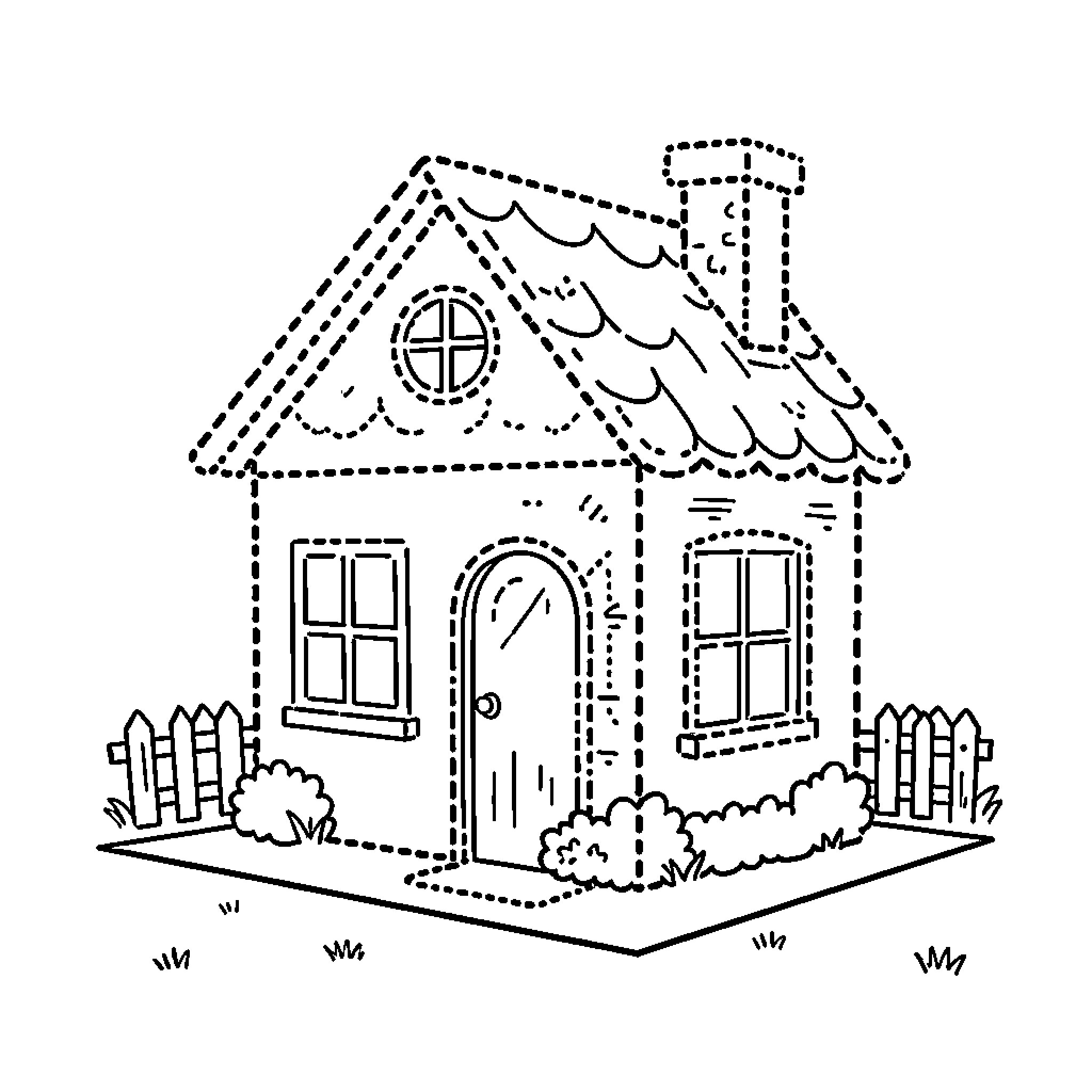 House with a Cozy Cottage Charm Coloring Page (free black-and-white line drawing printable PDF for all, from beginners to advanced learners, including children, teens, adults, and seniors)
