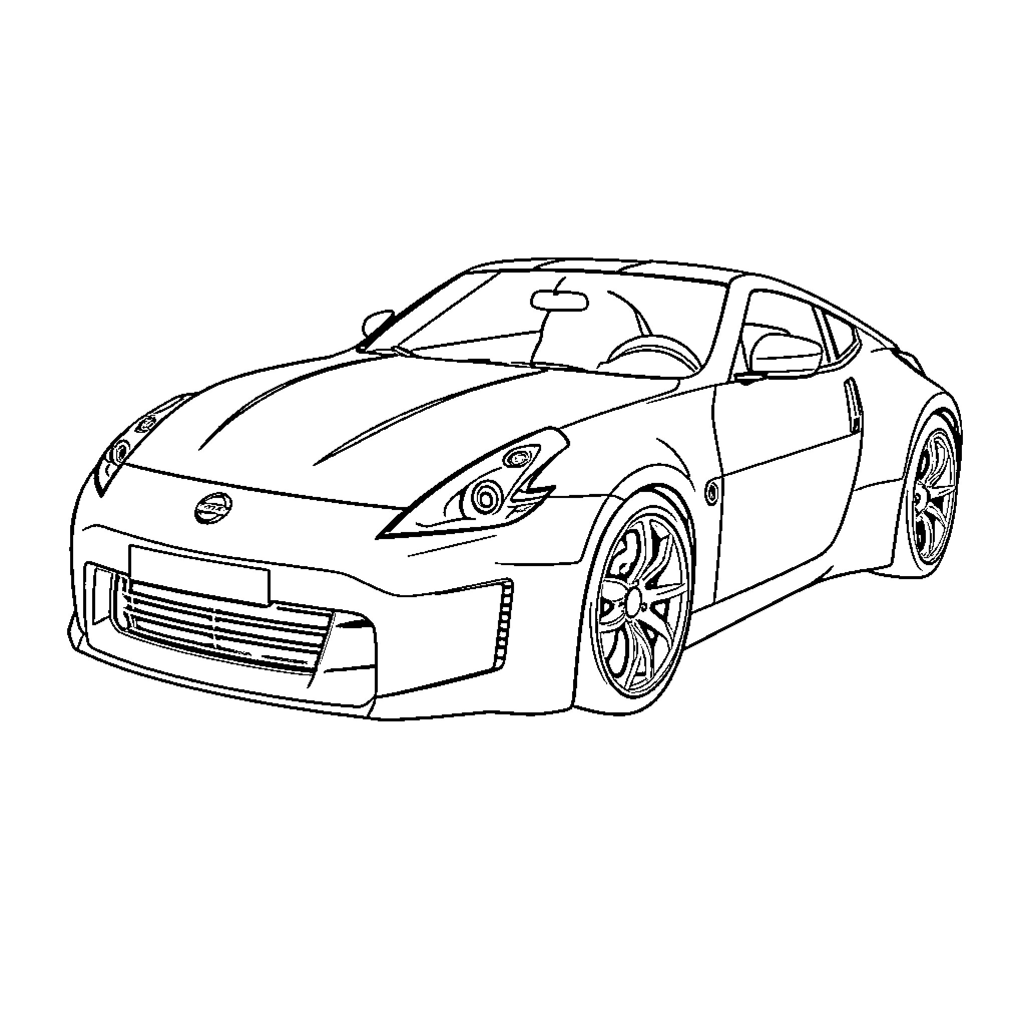 Nissan 350z sports car in sleek design Coloring Page (free black-and-white line drawing printable PDF for all, from beginners to advanced learners, including children, teens, adults, and seniors)