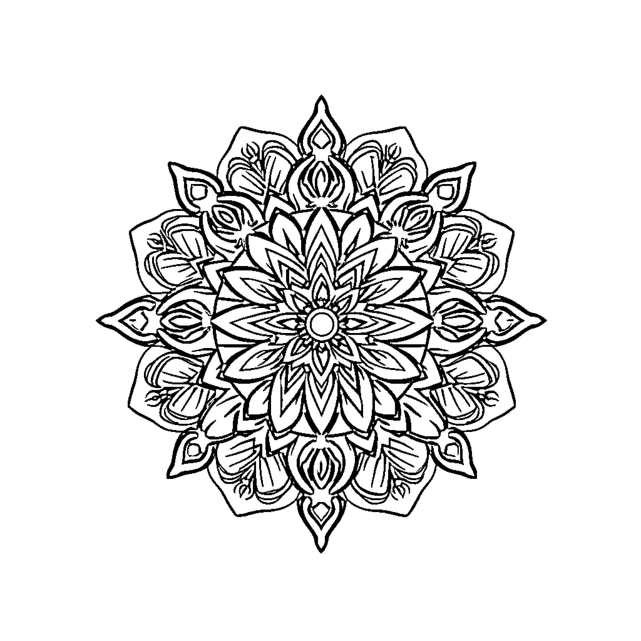Mandala with intricate floral design Coloring Page (free black-and-white line drawing printable PDF for all, from beginners to advanced learners, including children, teens, adults, and seniors)