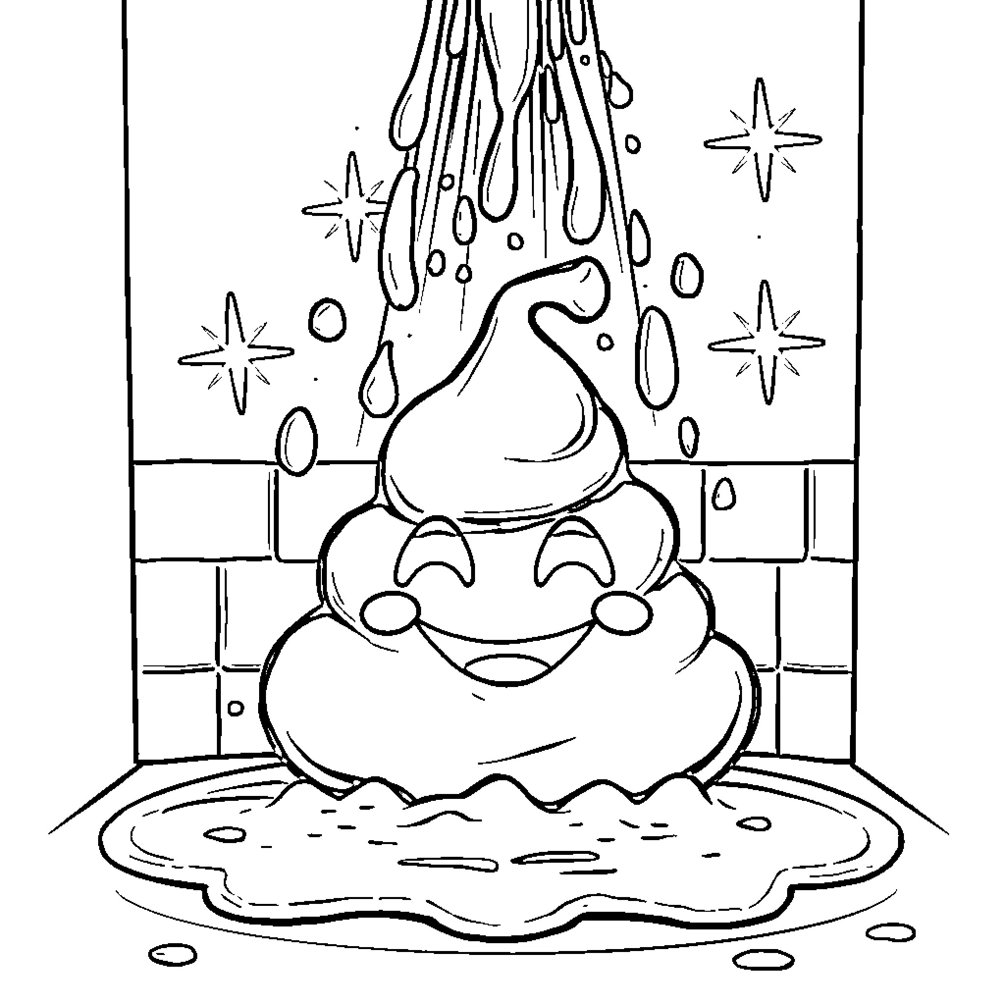 Poop Emoji dancing joyfully under the stars Coloring Page (free black-and-white line drawing printable PDF for all, from beginners to advanced learners, including children, teens, adults, and seniors)