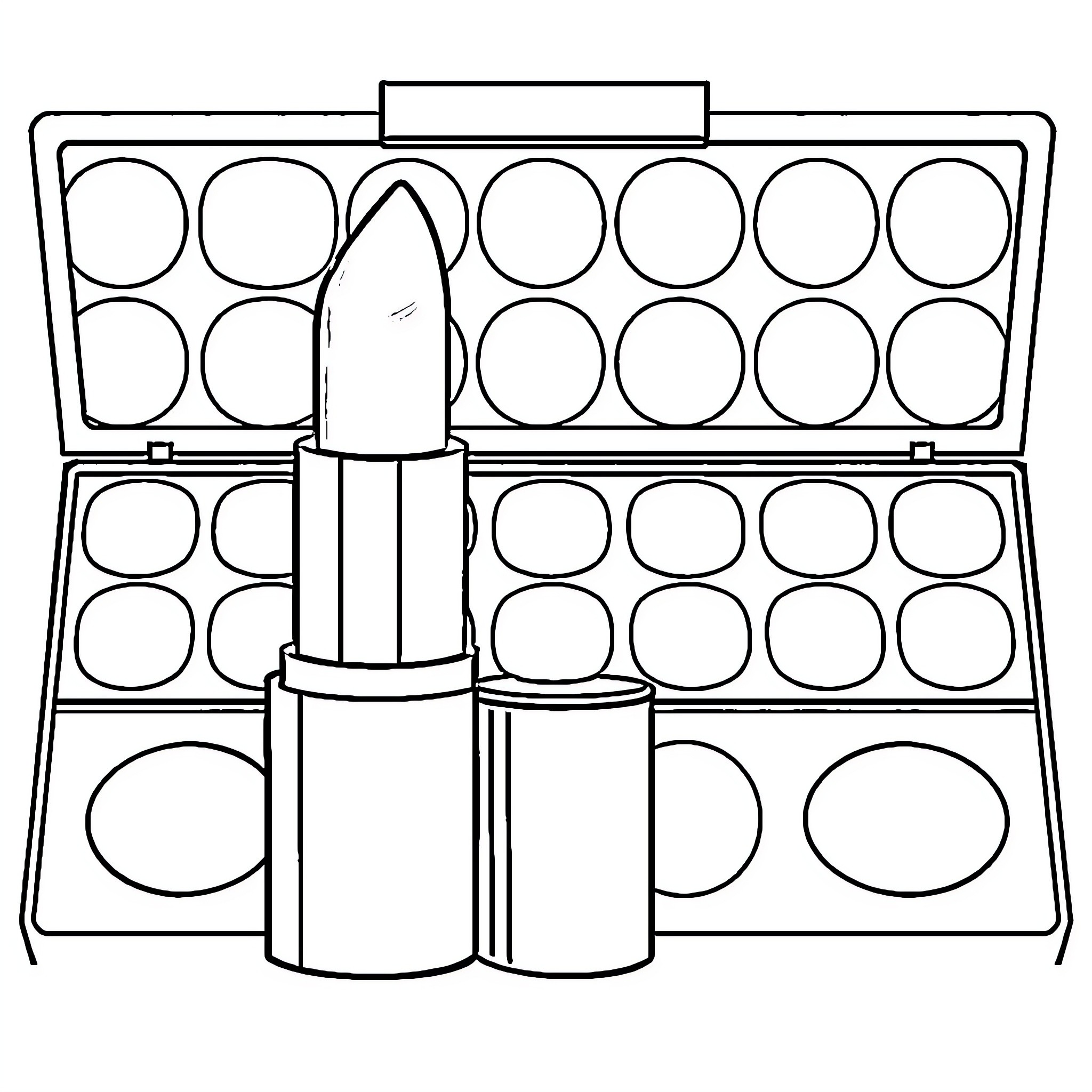 Lipstick in a makeup palette Coloring Page (free black-and-white line drawing printable PDF for all, from beginners to advanced learners, including children, teens, adults, and seniors)