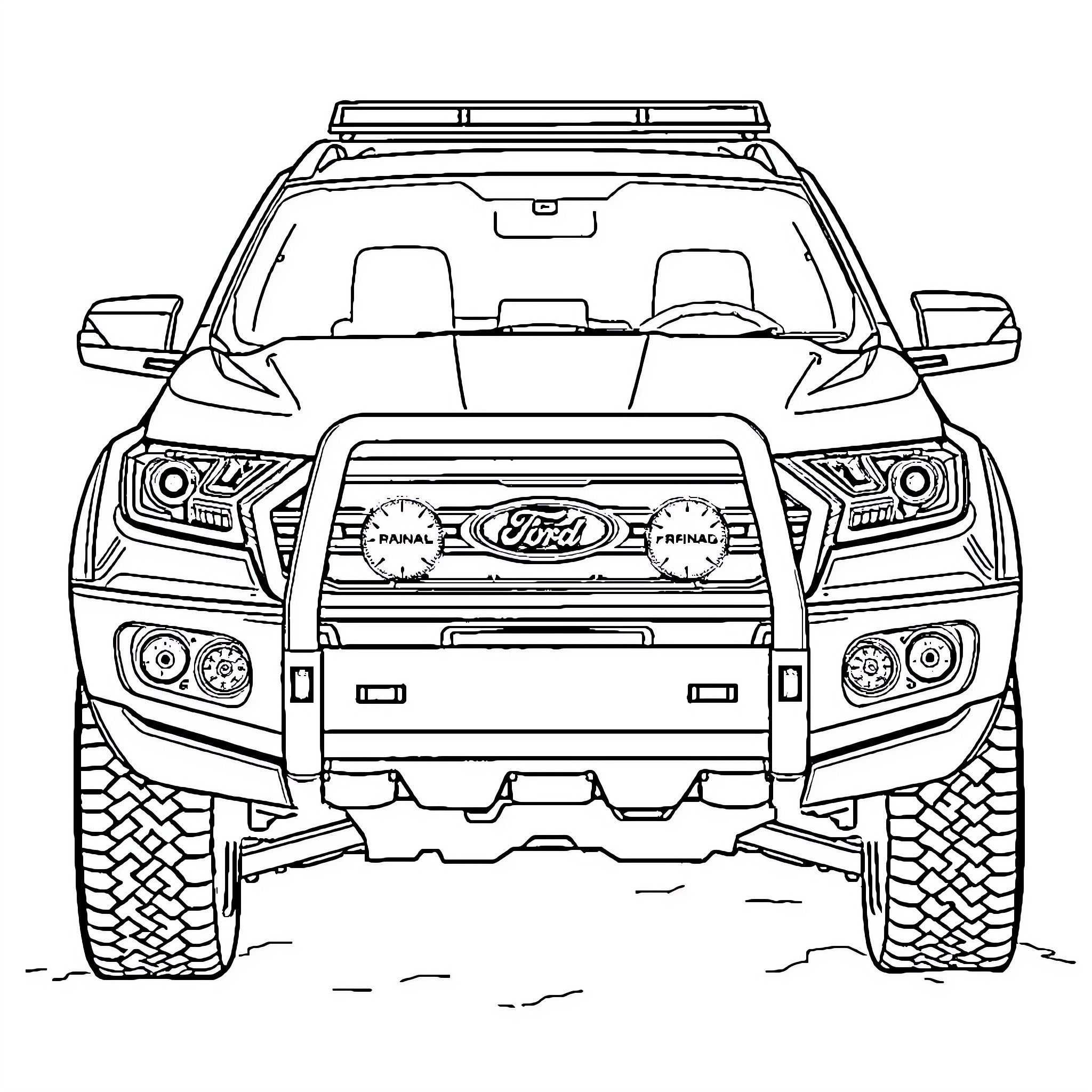 Ford Rugged Utility Vehicle with Accessories Coloring Page (free black-and-white line drawing printable PDF for all, from beginners to advanced learners, including children, teens, adults, and seniors)