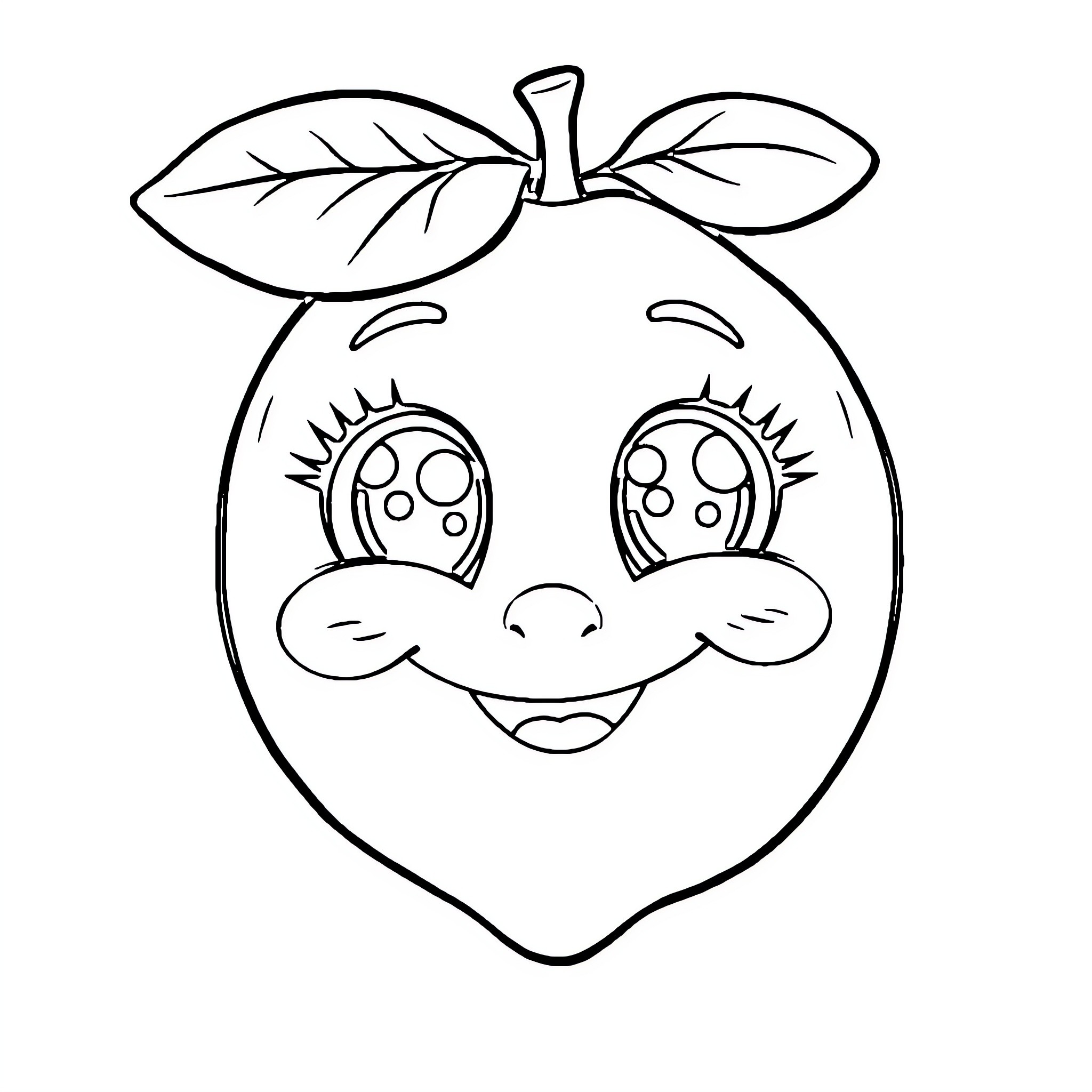 Lemon with cheerful expression Coloring Page (free black-and-white line drawing printable PDF for all, from beginners to advanced learners, including children, teens, adults, and seniors)