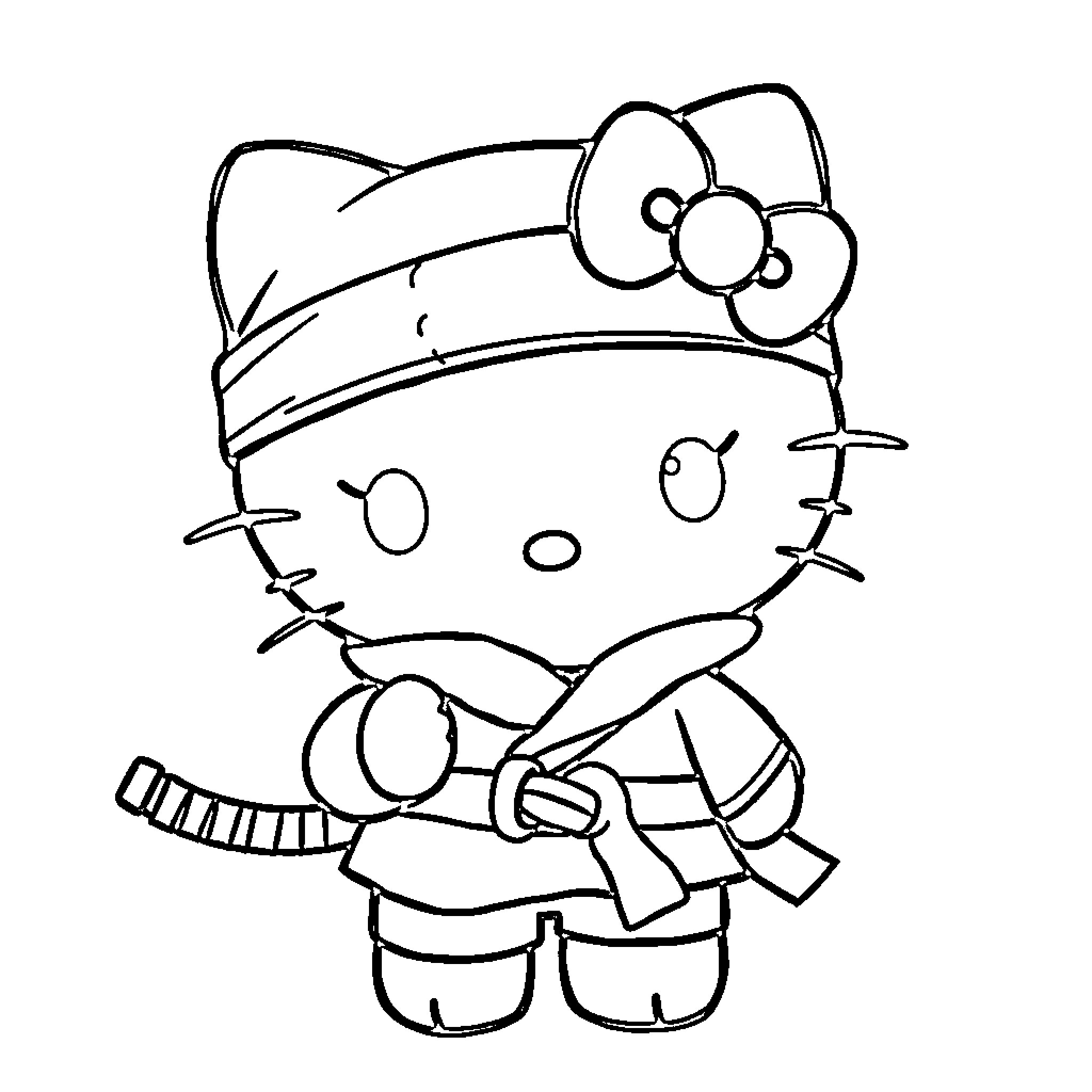 Hello Kitty wears winter attire Coloring Page (free black-and-white line drawing printable PDF for all, from beginners to advanced learners, including children, teens, adults, and seniors)