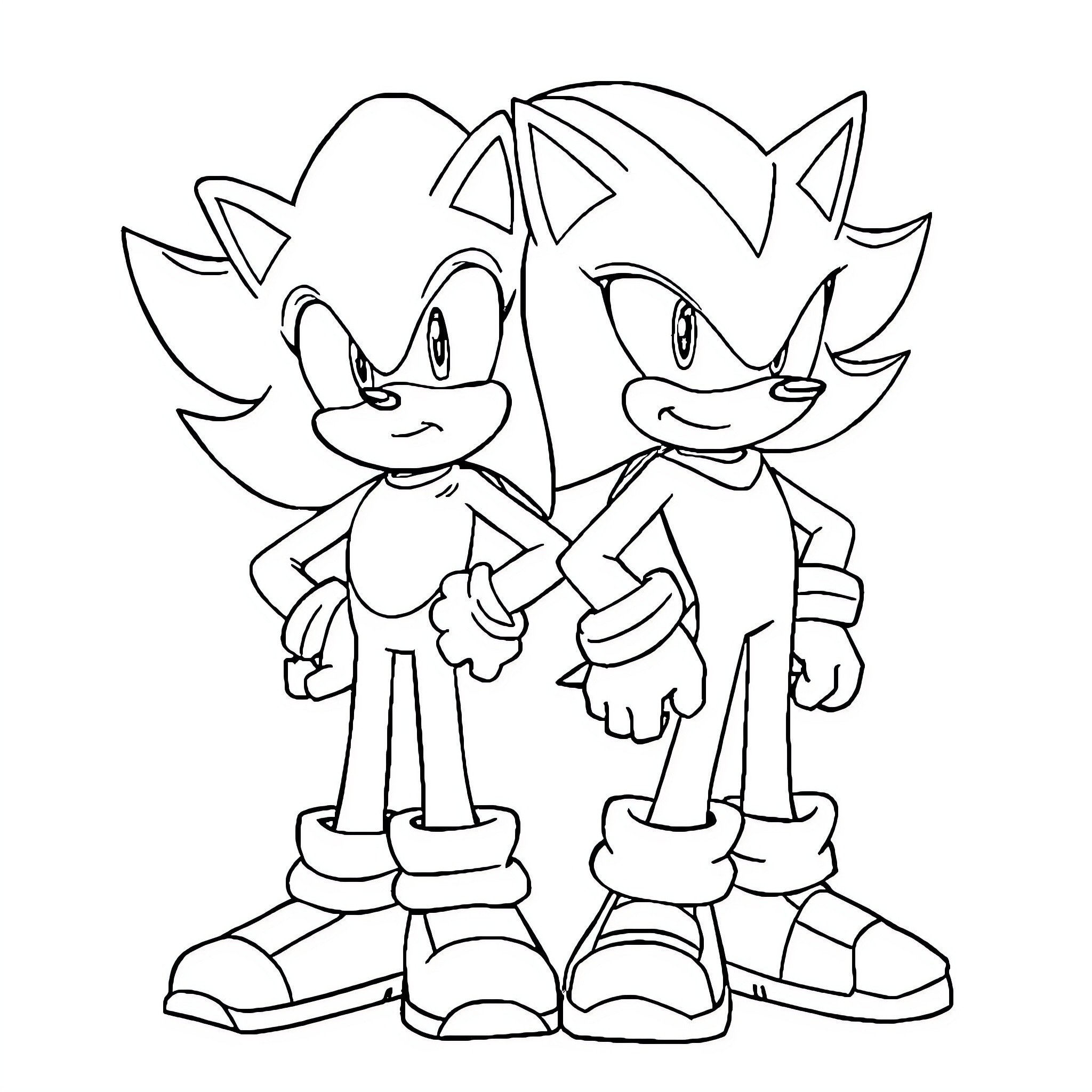 Sonic brothers in action Coloring Page (free black-and-white line drawing printable PDF for all, from beginners to advanced learners, including children, teens, adults, and seniors)