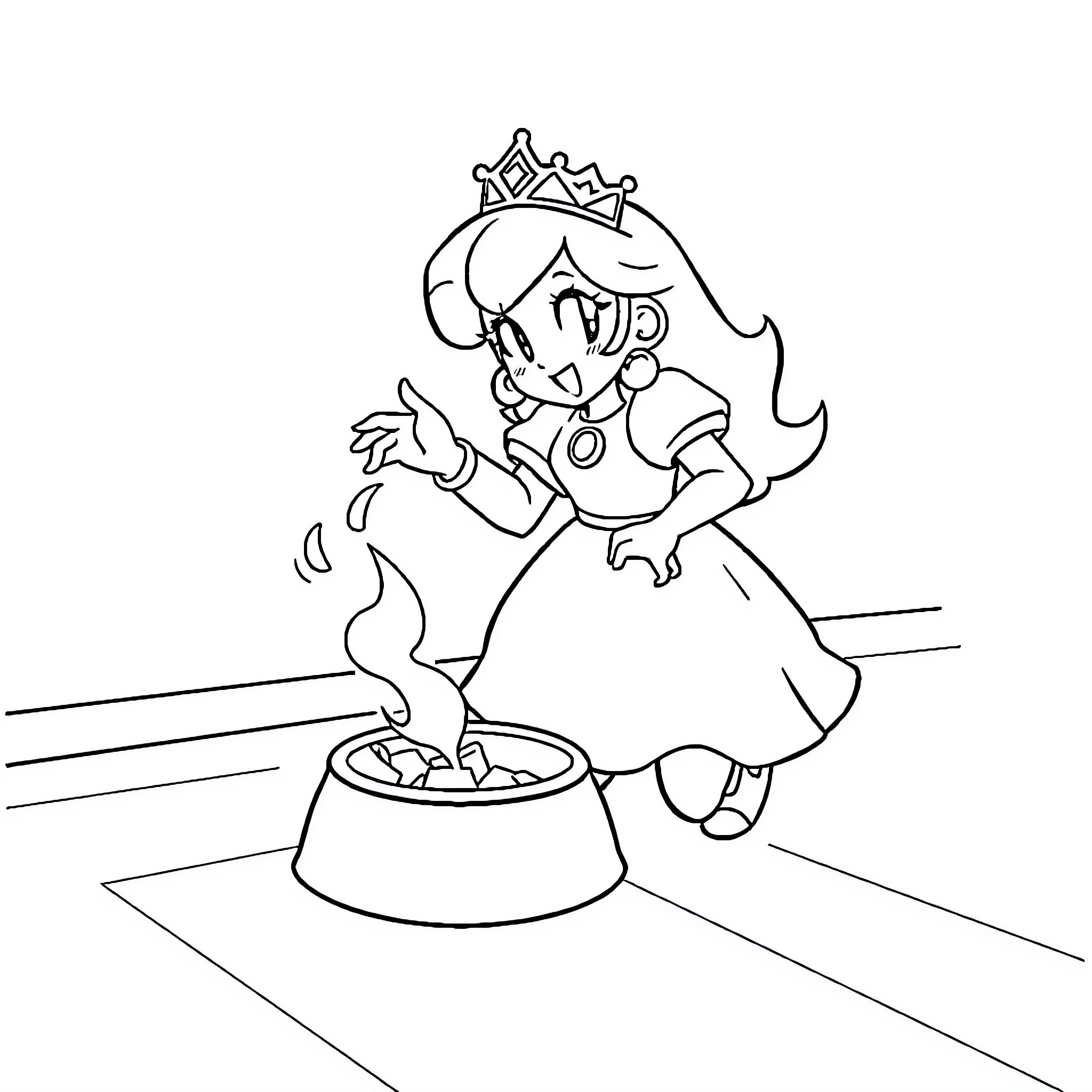 Princess cooking deliciously in the kitchen Coloring Page (free black-and-white line drawing printable PDF for all, from beginners to advanced learners, including children, teens, adults, and seniors)