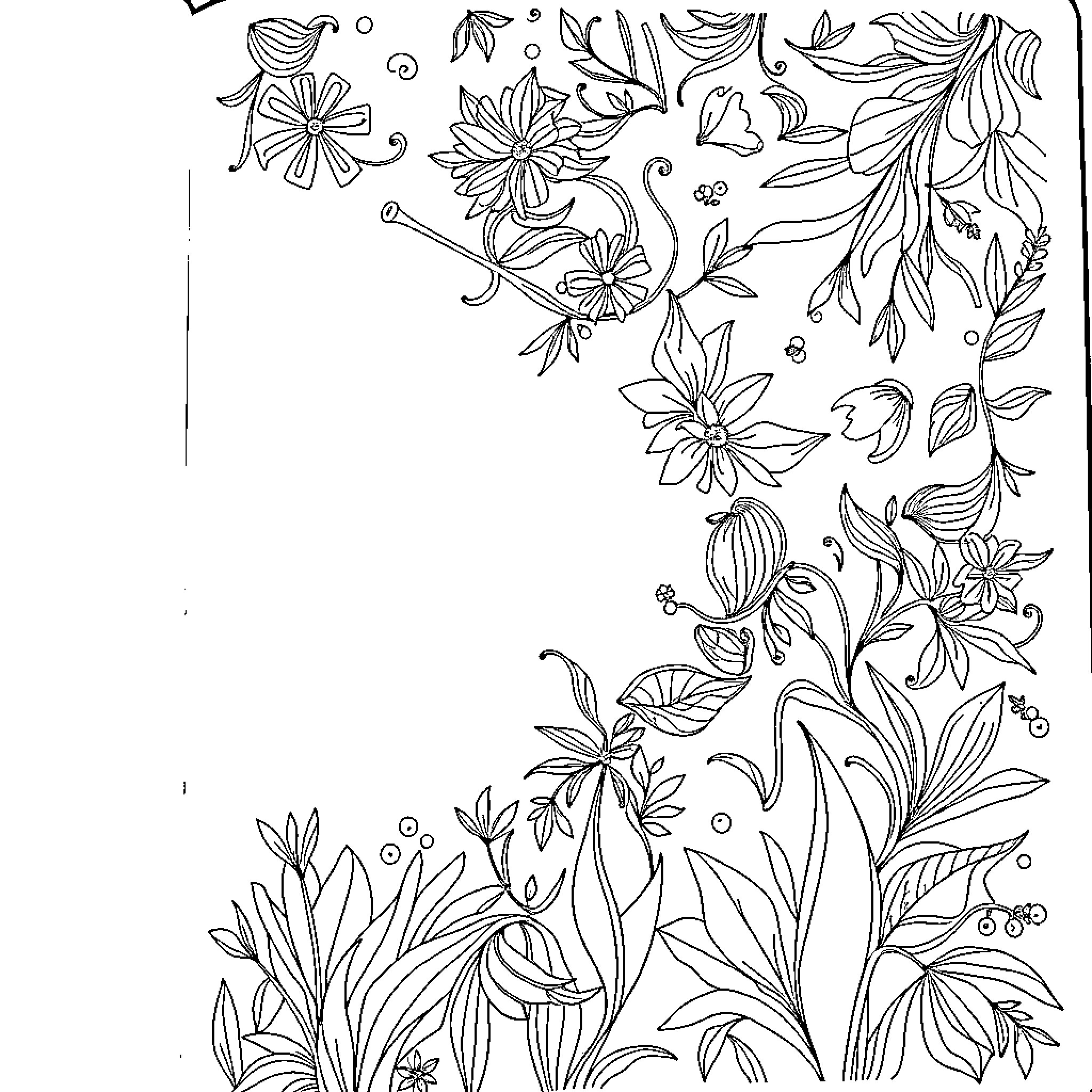Bullet Journal Floral Illustrations Coloring Page (free black-and-white line drawing printable PDF for all, from beginners to advanced learners, including children, teens, adults, and seniors)