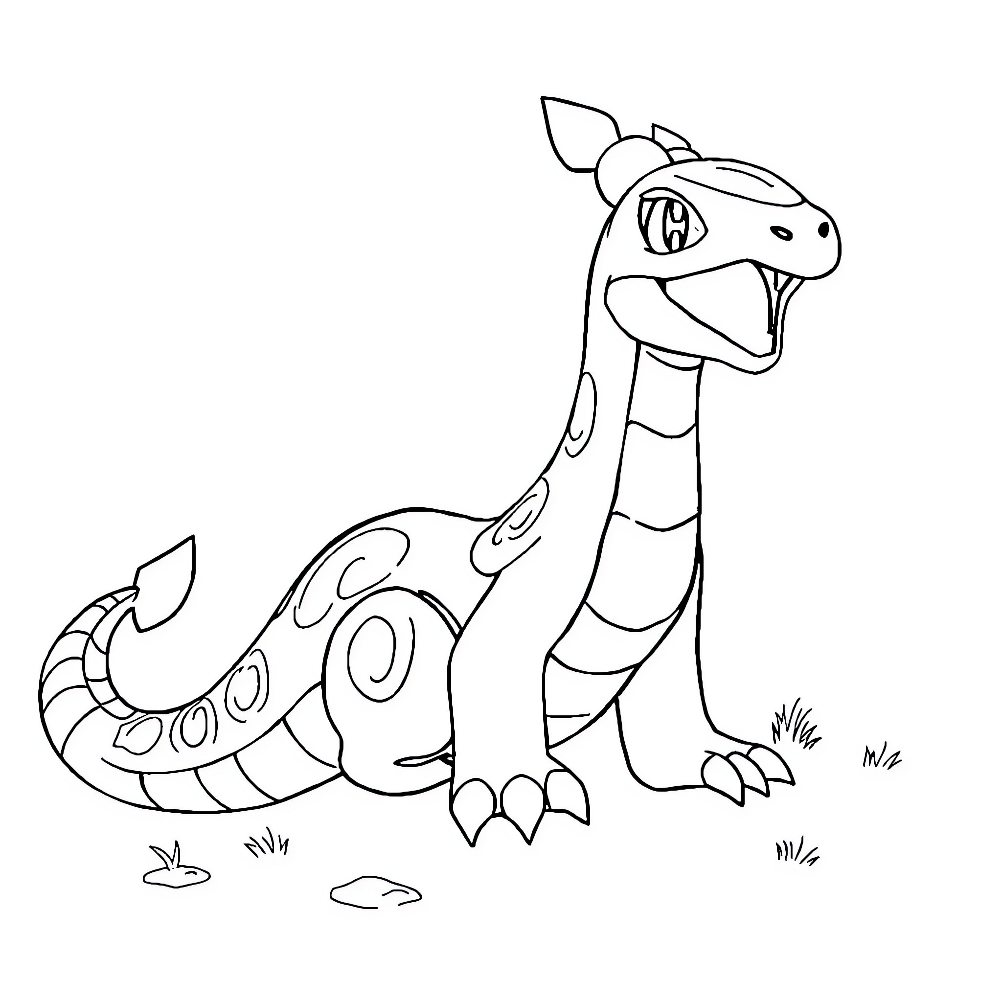 Onix Pokemon character exploring the outdoors Coloring Page (free black-and-white line drawing printable PDF for all, from beginners to advanced learners, including children, teens, adults, and seniors)