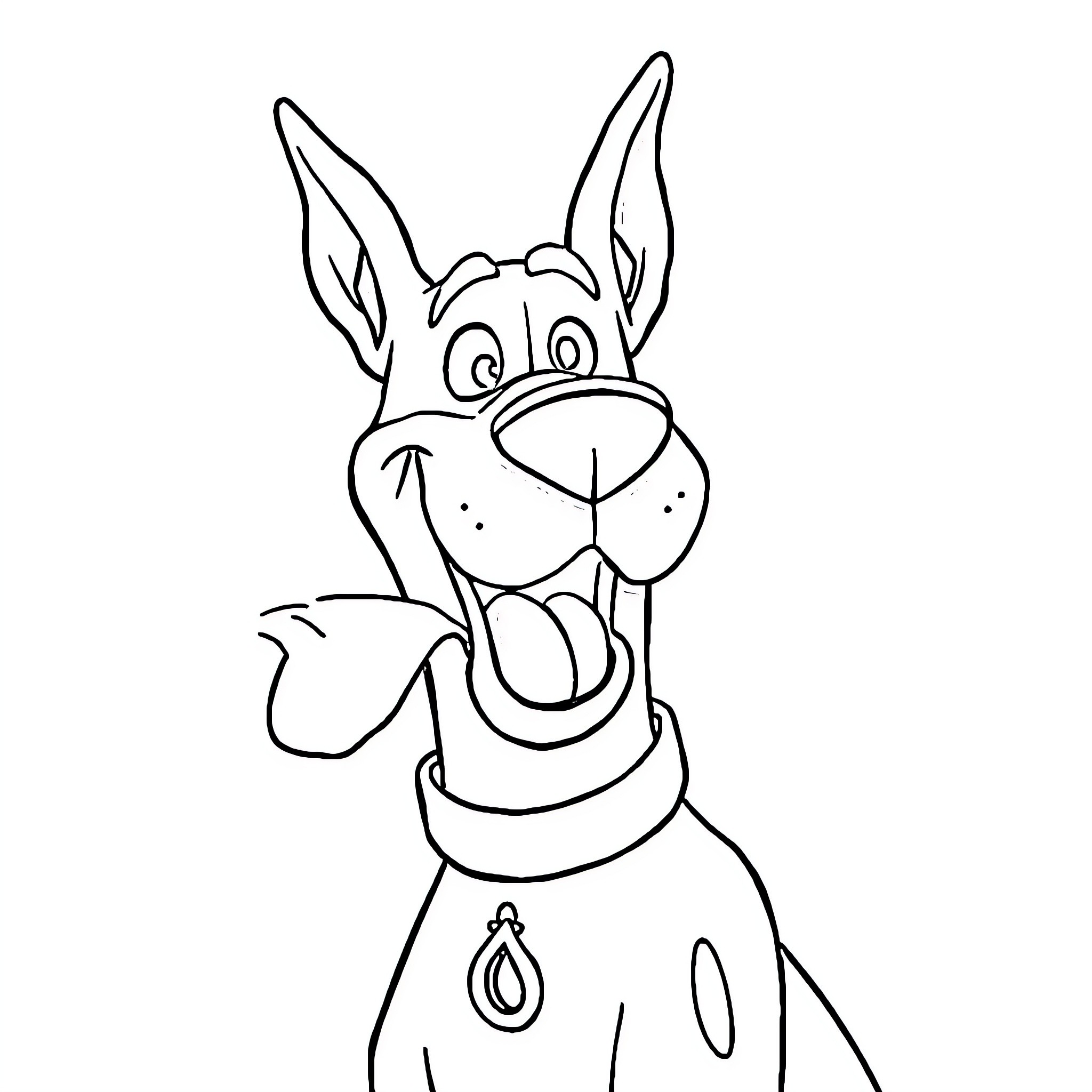Scooby Doo's Friendly Pose Coloring Page (free black-and-white line drawing printable PDF for all, from beginners to advanced learners, including children, teens, adults, and seniors)
