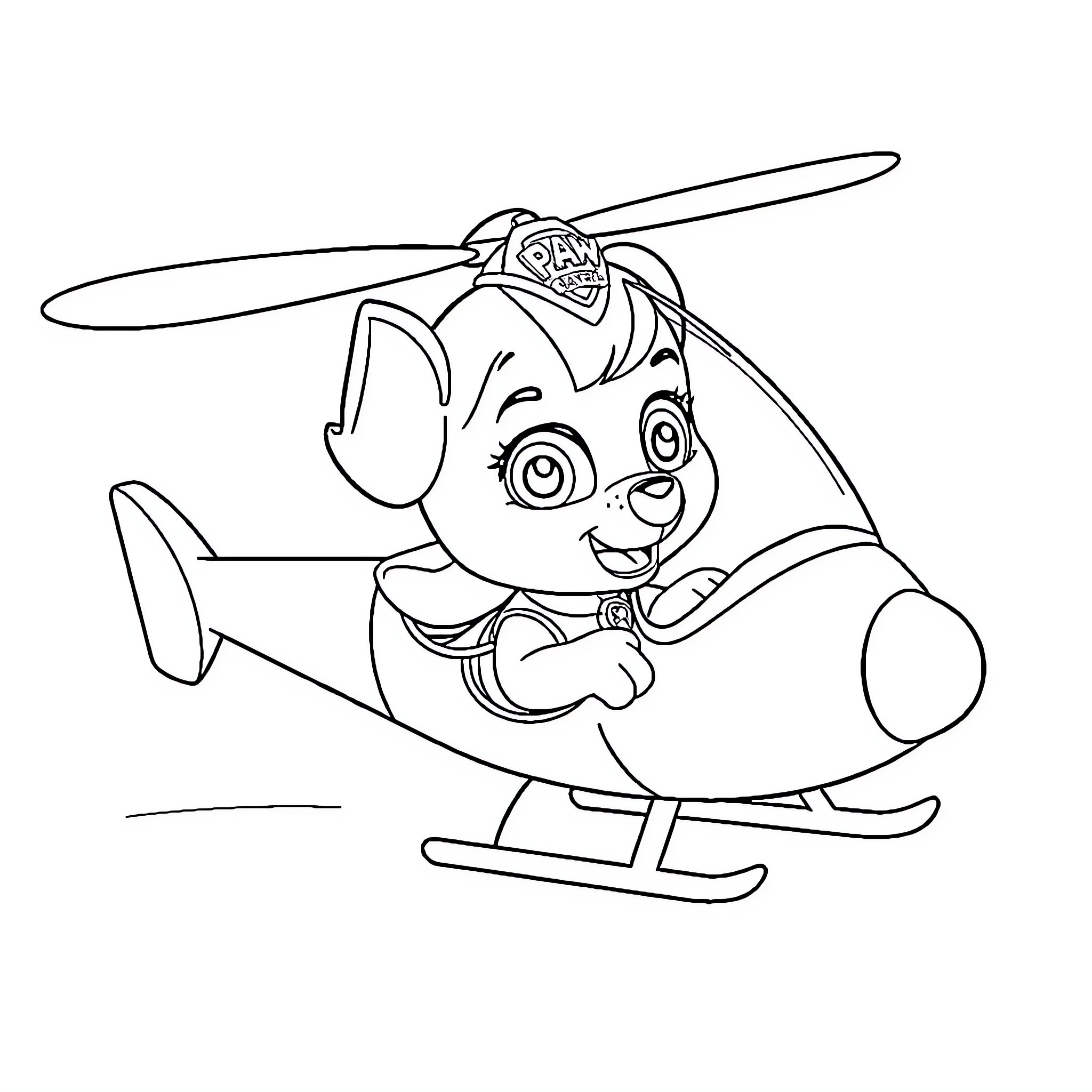 Skye soaring in her helicopter Coloring Page (free black-and-white line drawing printable PDF for all, from beginners to advanced learners, including children, teens, adults, and seniors)