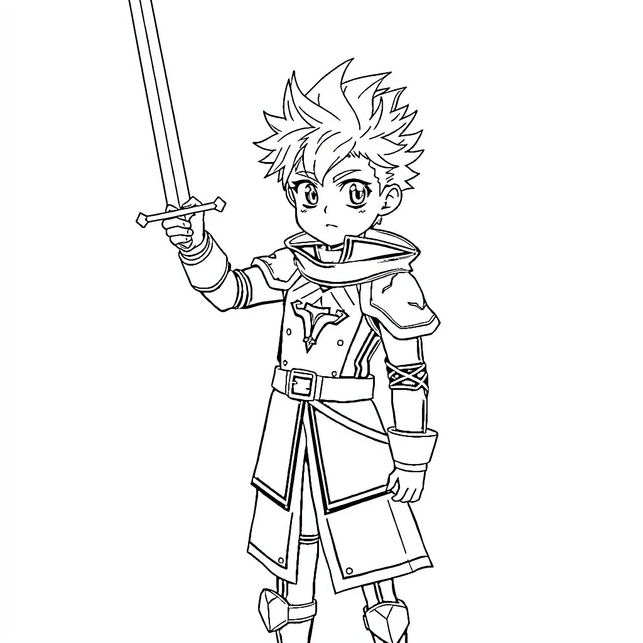 Asta wielding sword in heroic stance Coloring Page (free black-and-white line drawing printable PDF for all, from beginners to advanced learners, including children, teens, adults, and seniors)