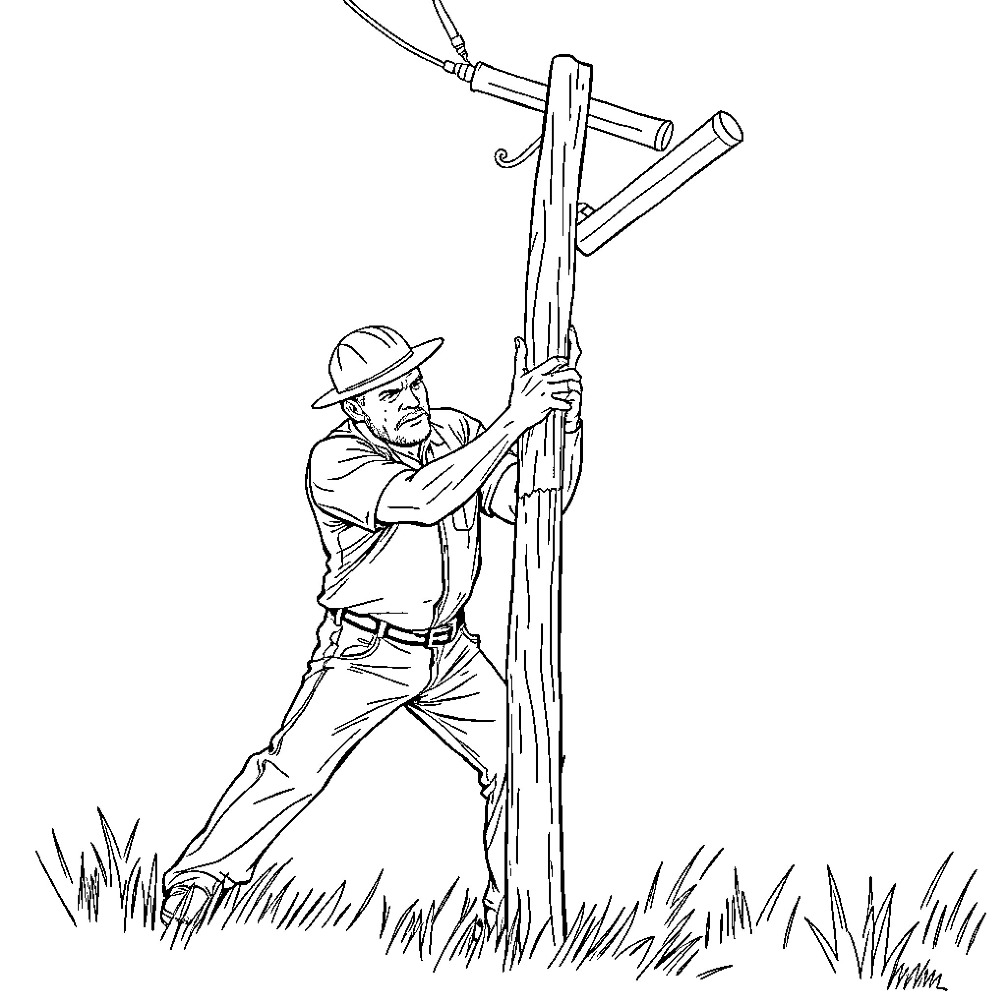 Blaine installing power line in the field Coloring Page (free black-and-white line drawing printable PDF for all, from beginners to advanced learners, including children, teens, adults, and seniors)