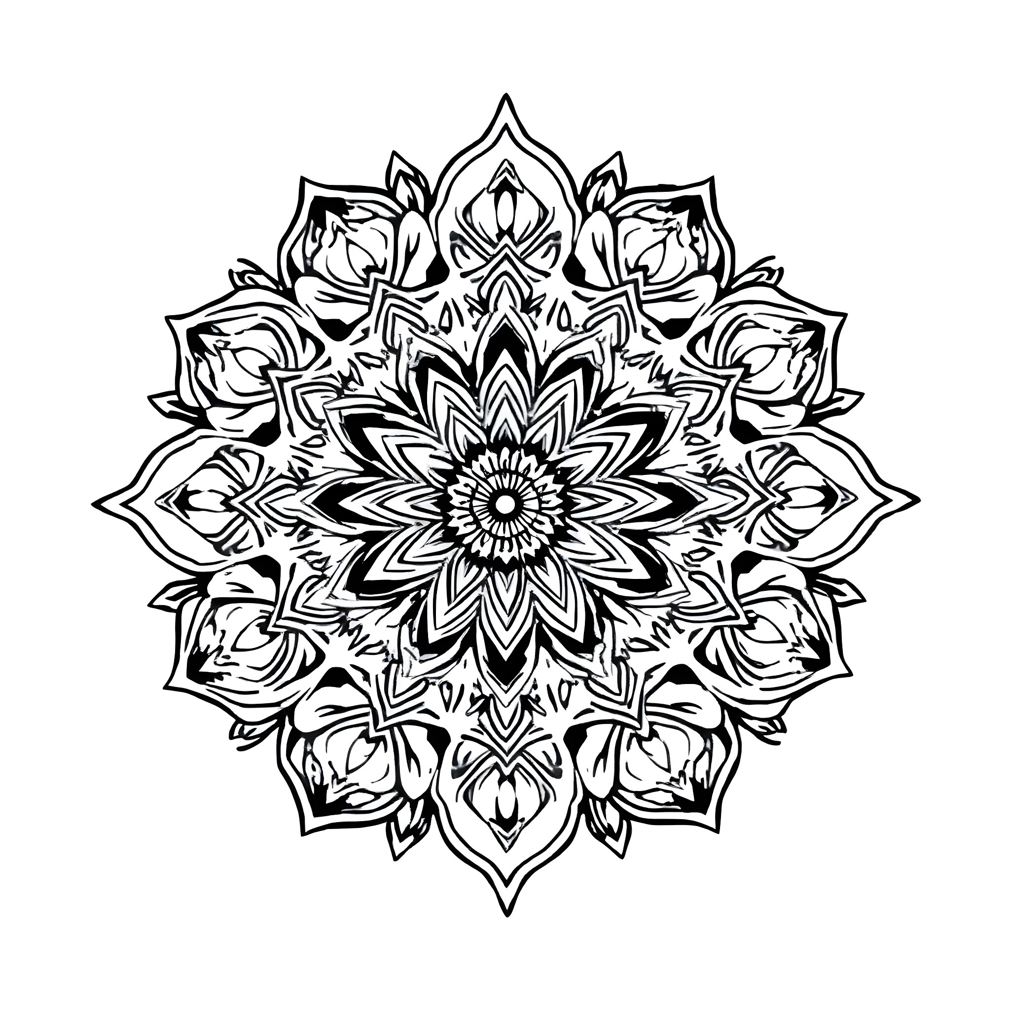 Mandala with intricate floral patterns Coloring Page (free black-and-white line drawing printable PDF for all, from beginners to advanced learners, including children, teens, adults, and seniors)