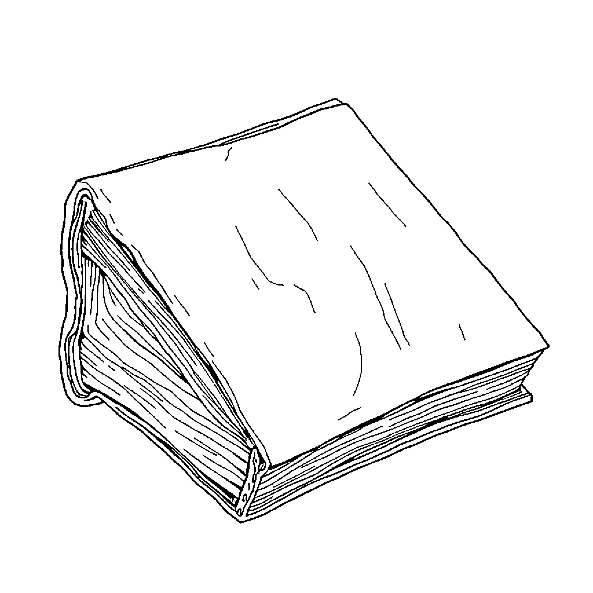 Book with worn pages and binding Coloring Page (free black-and-white line drawing printable PDF for all, from beginners to advanced learners, including children, teens, adults, and seniors)