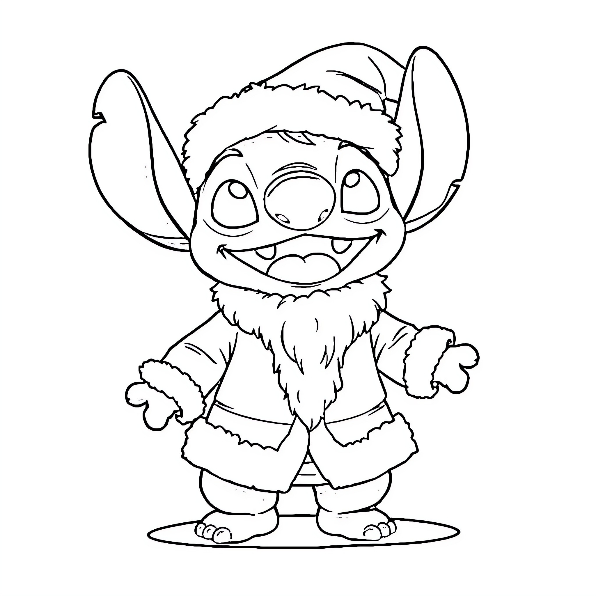 Stitch in winter outfit Coloring Page (free black-and-white line drawing printable PDF for all, from beginners to advanced learners, including children, teens, adults, and seniors)