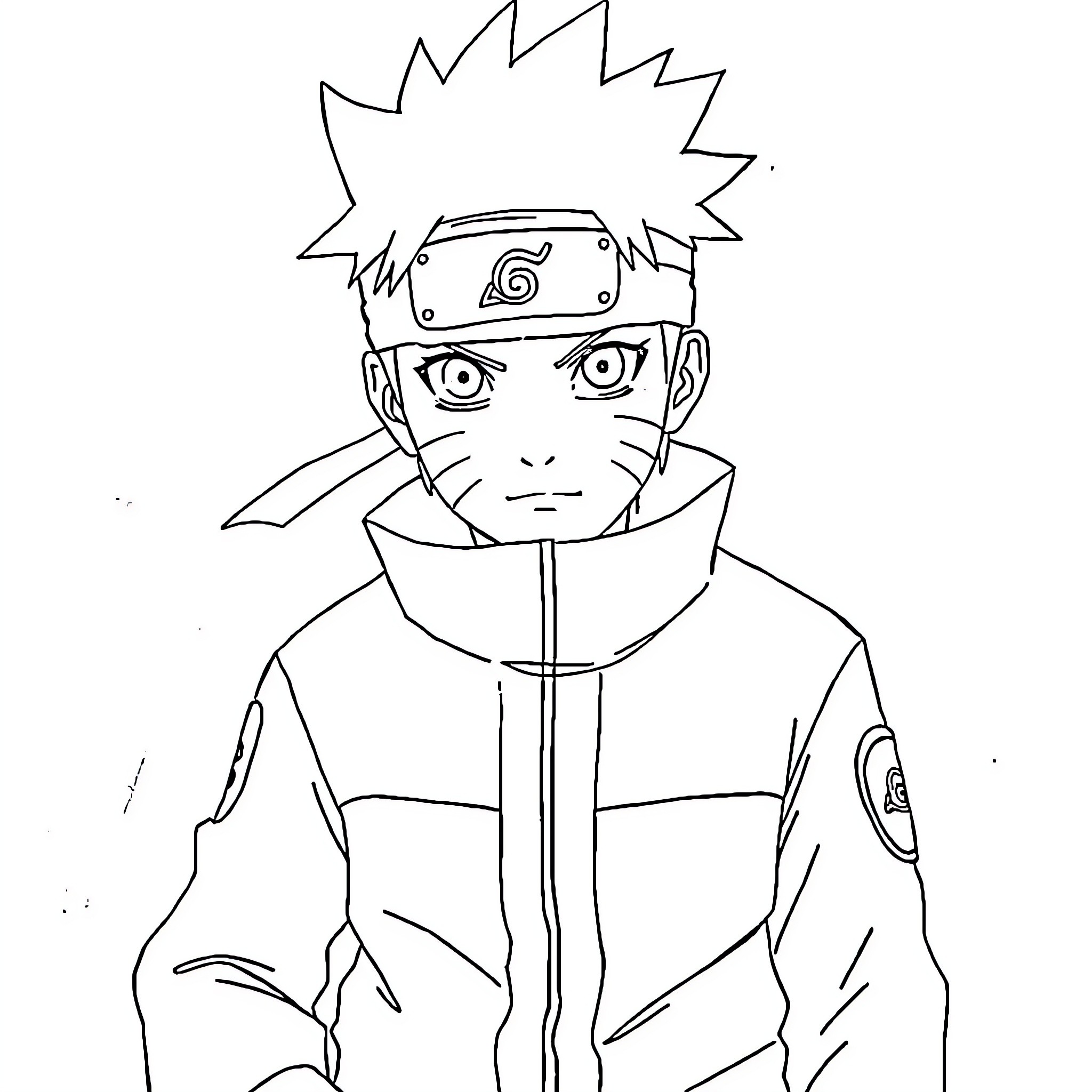 Naruto with determined expression in ninja outfit Coloring Page (free black-and-white line drawing printable PDF for all, from beginners to advanced learners, including children, teens, adults, and seniors)